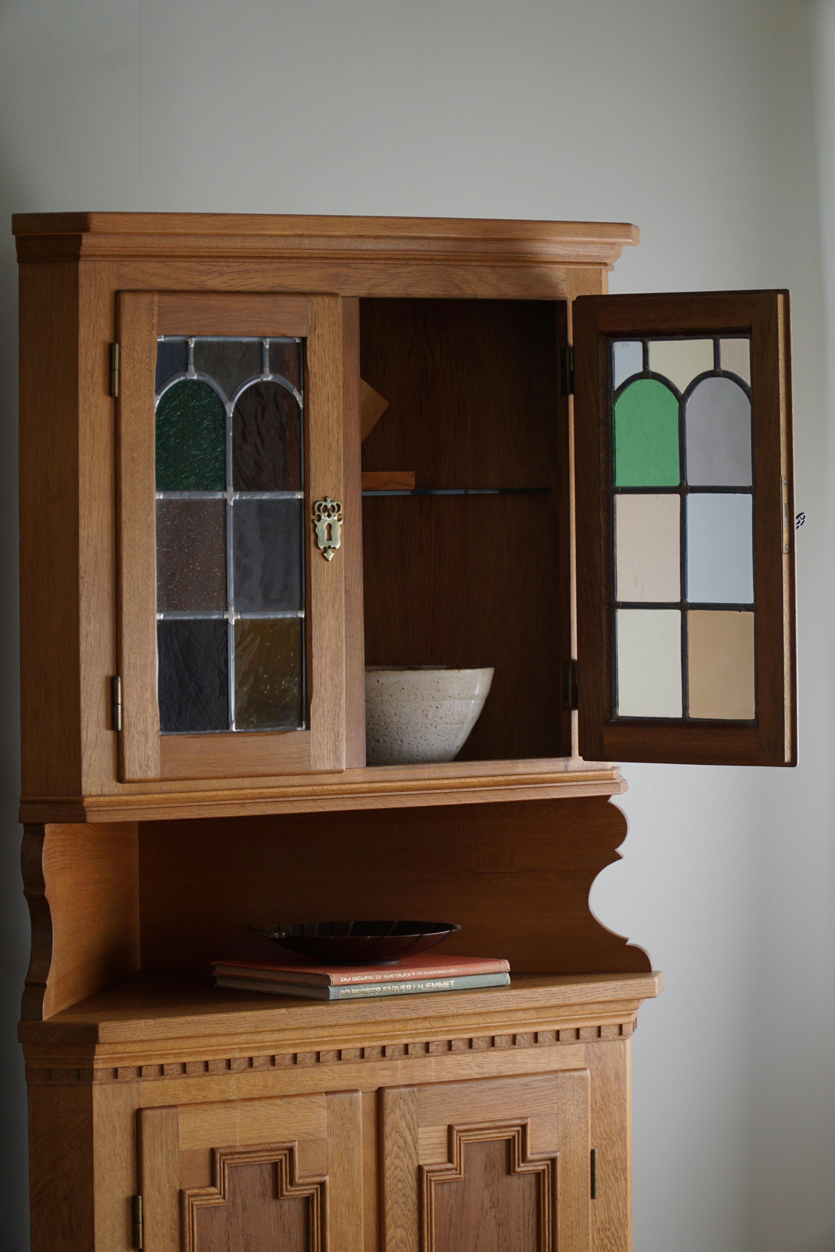 Tall Corner Cabinet in Oak & Glass by Henning Kjærnulf, Danish Modern, 1960s For Sale 1
