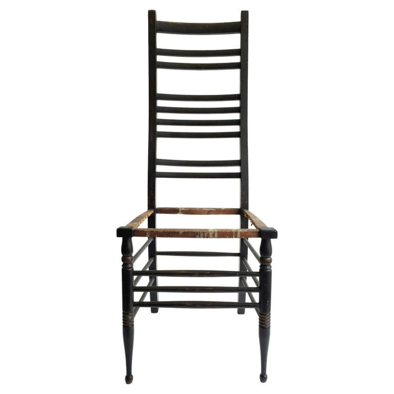 Tall Cottage Ladder Back Antique Wooden Chair For Sale at 1stDibs