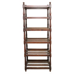 Antique Tall Country Oak Étagère with Six Slated Shelves