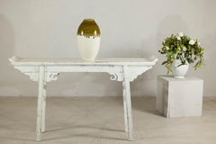 Tall Cream and Olive Glazed Artisan Vase with Expressive Drip Rim