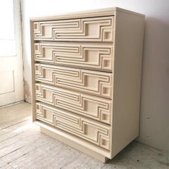 Tall cream lacquer mid century Brutalist drawer cabinet , USA 1970s