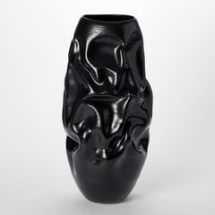 Tall Crumpled Form No 113, black ceramic sculpture by Nicholas Arroyave-Portela