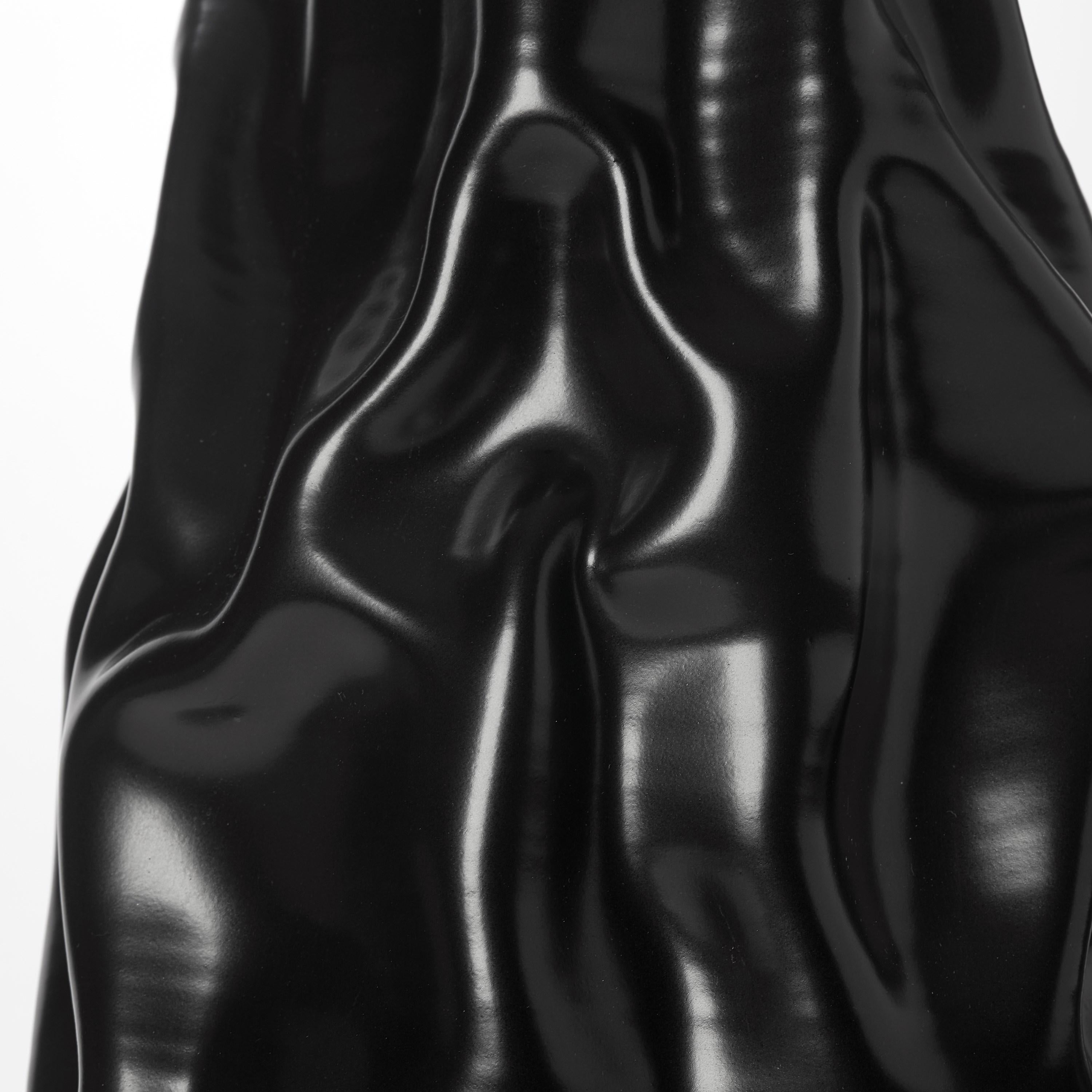 Tall Crumpled Form No 113, black ceramic sculpture by Nicholas Arroyave-Portela In New Condition For Sale In London, GB