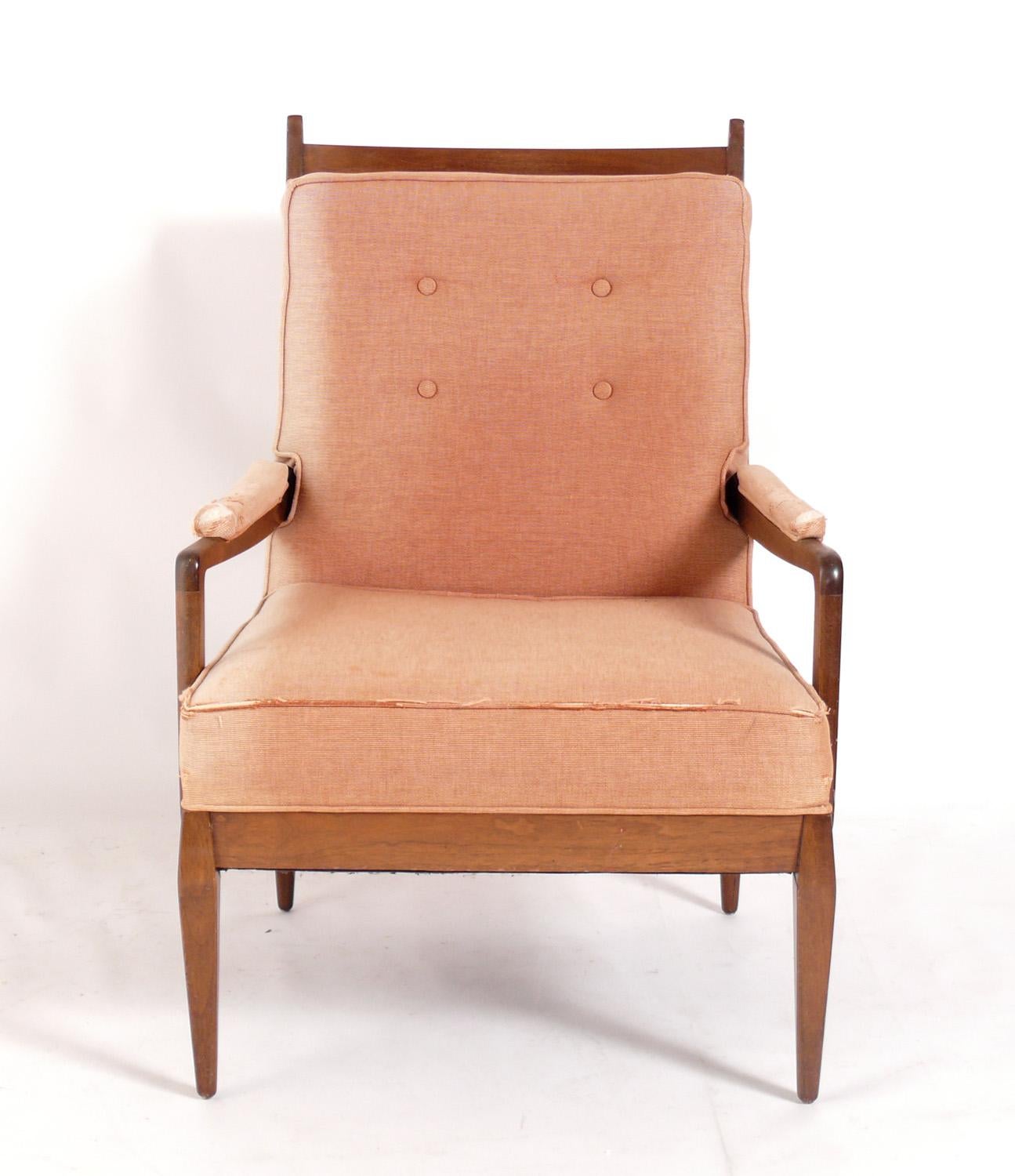 American Tall Curvaceous Antler Back Lounge Chair Refinished Reupholstered in Your Fabric For Sale