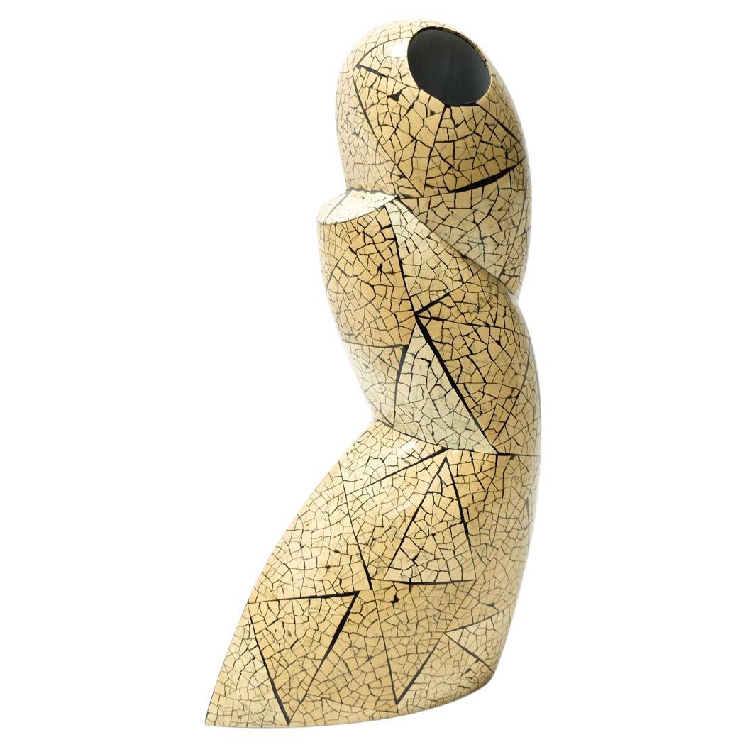 Tall Curved Bamboo R&Y Augousti Crackle Finish Design Vase For Sale