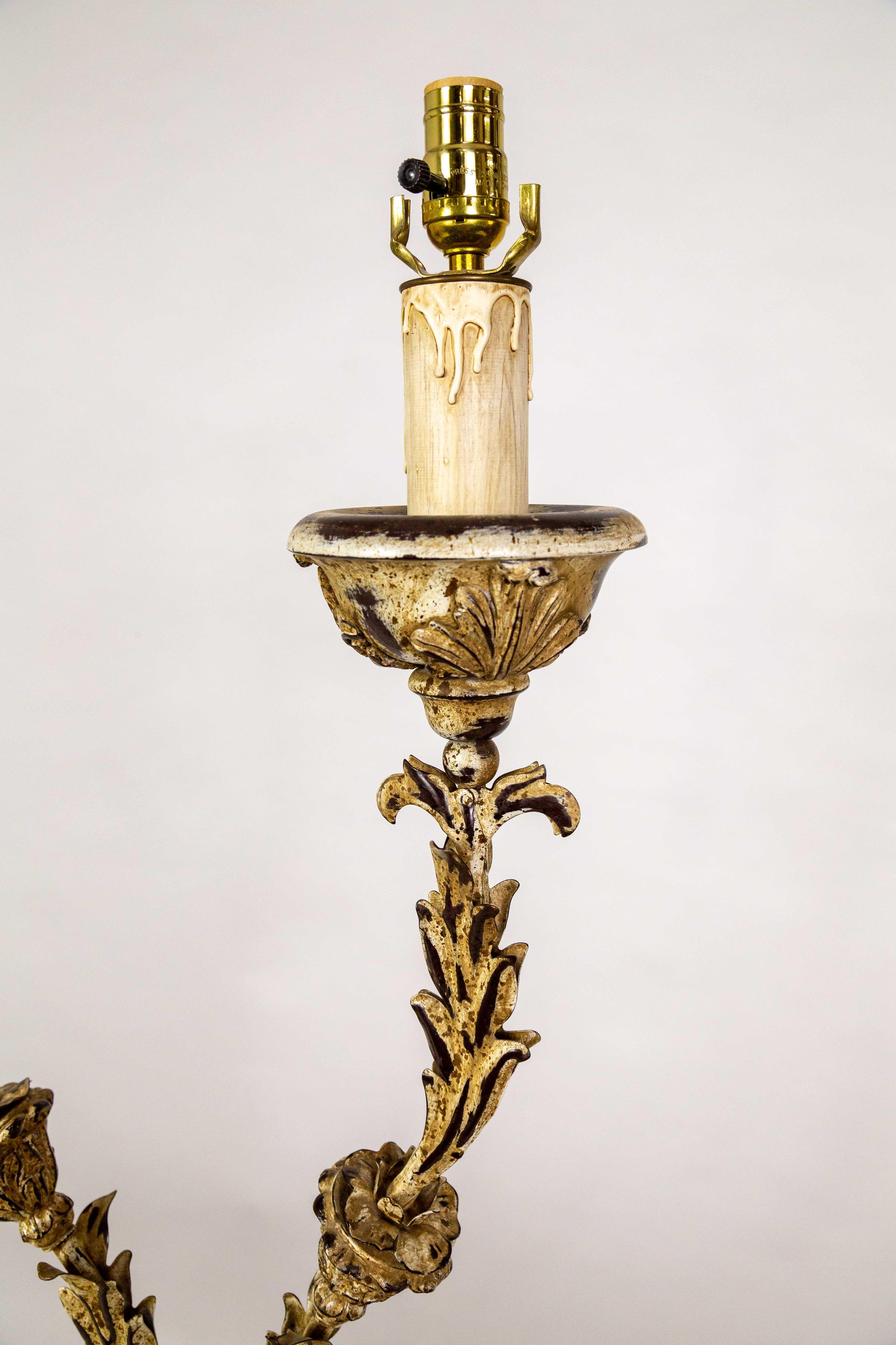 Tall Curved Metal Foliate Lamps - Pair For Sale 6
