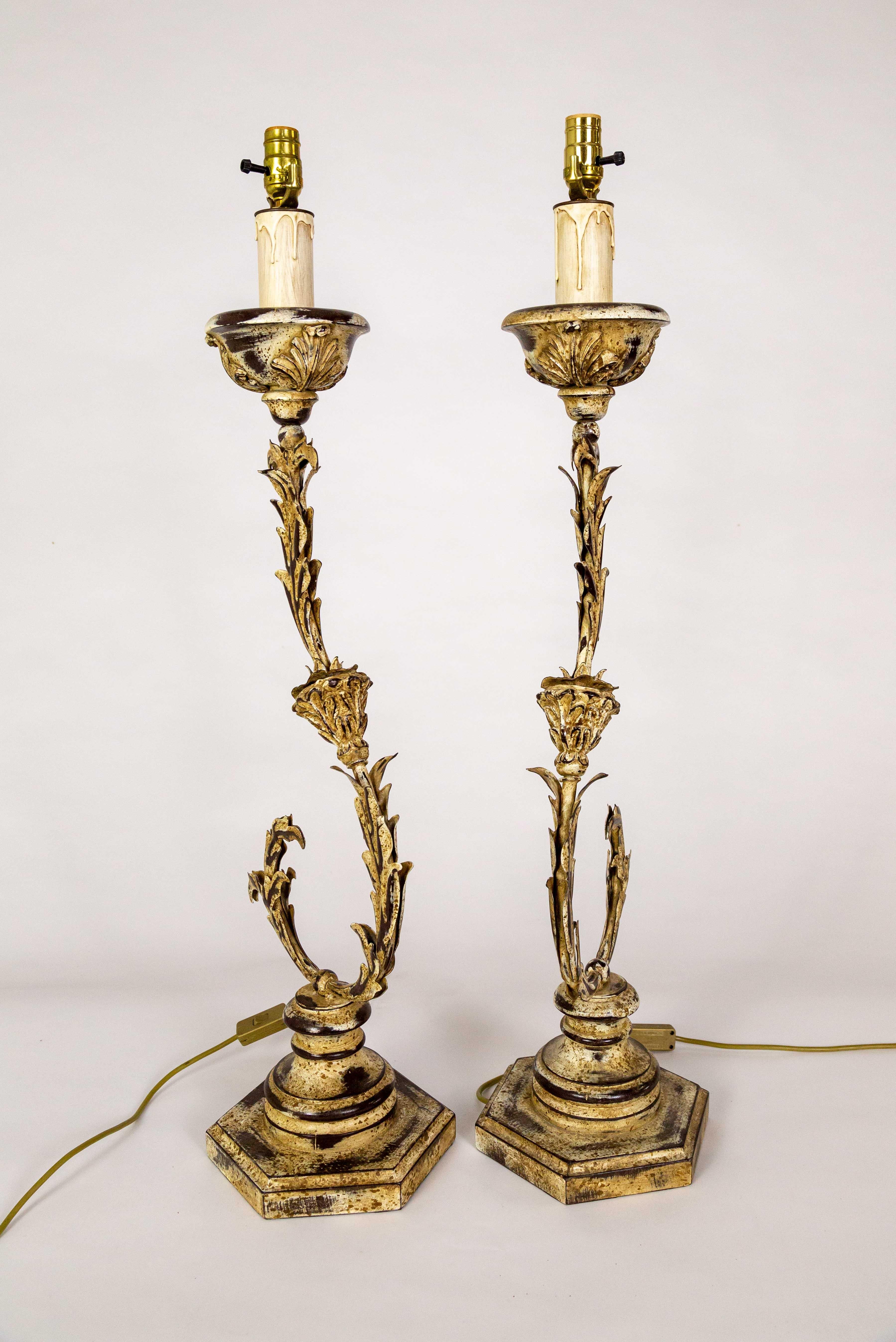 Tall Curved Metal Foliate Lamps - Pair For Sale 8