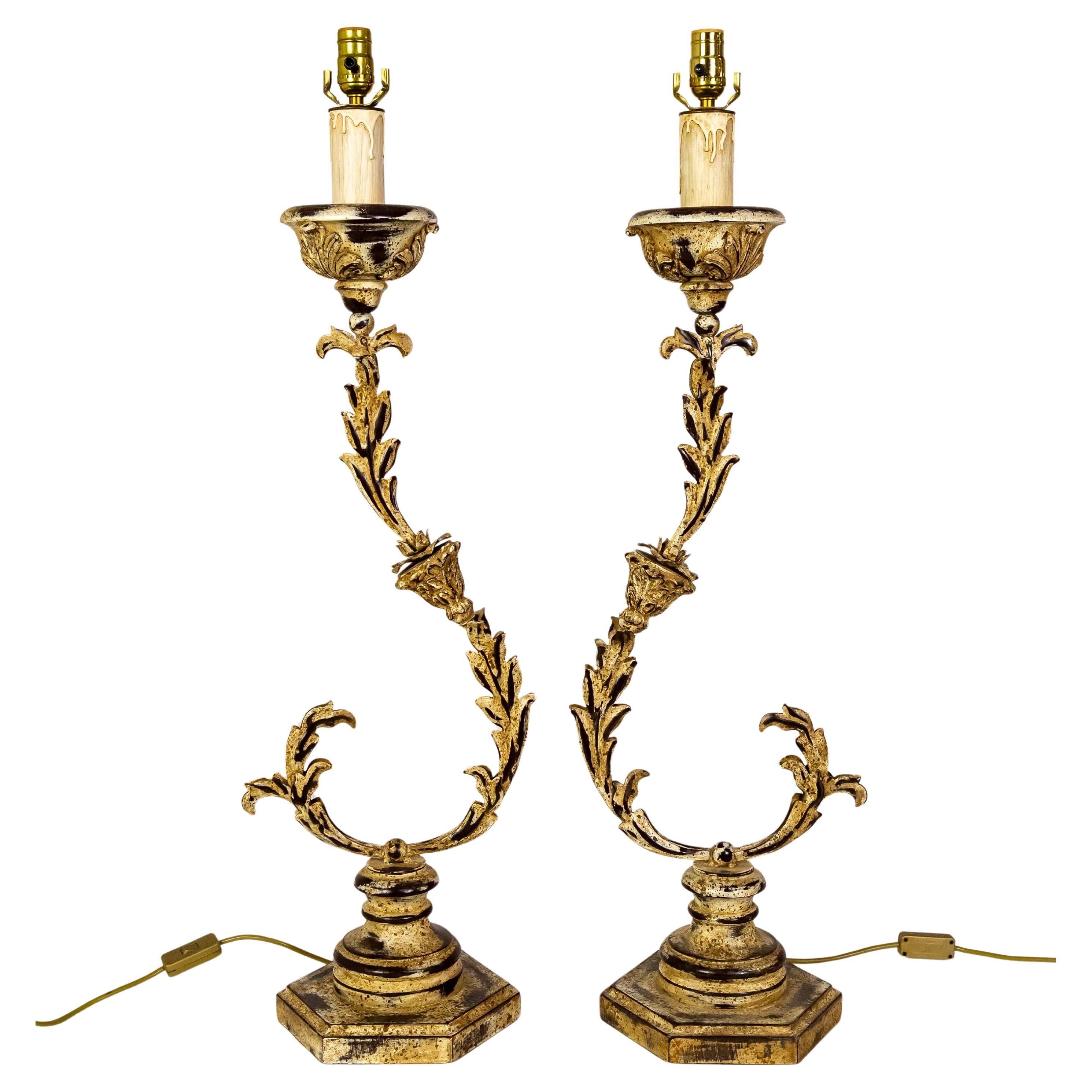 Tall Curved Metal Foliate Lamps - Pair