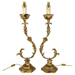 Tall Curved Metal Foliate Lamps - Pair