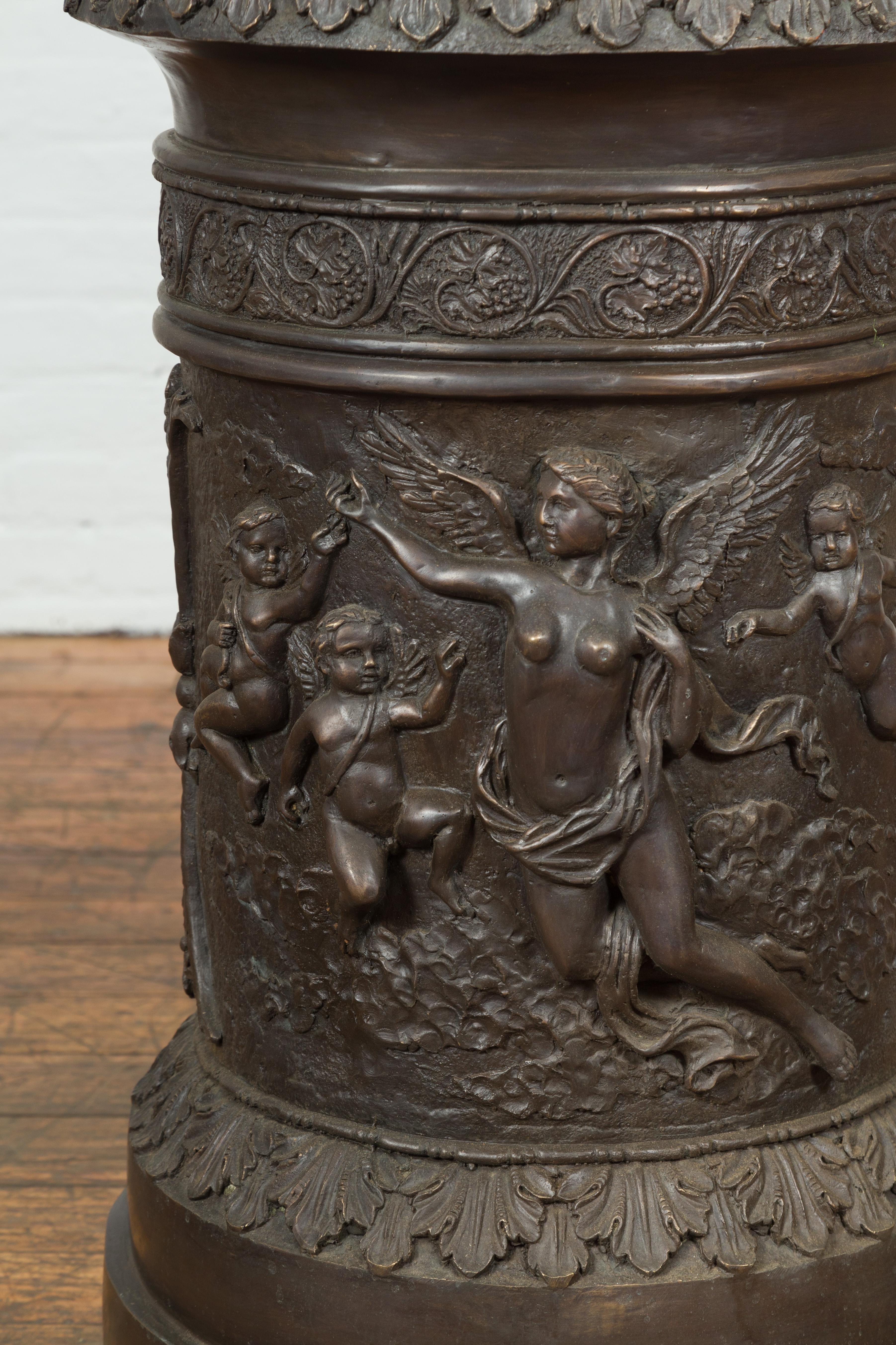 Tall Custom Made Cast Bronze Urn on Pedestal with Lion Head Handles 5