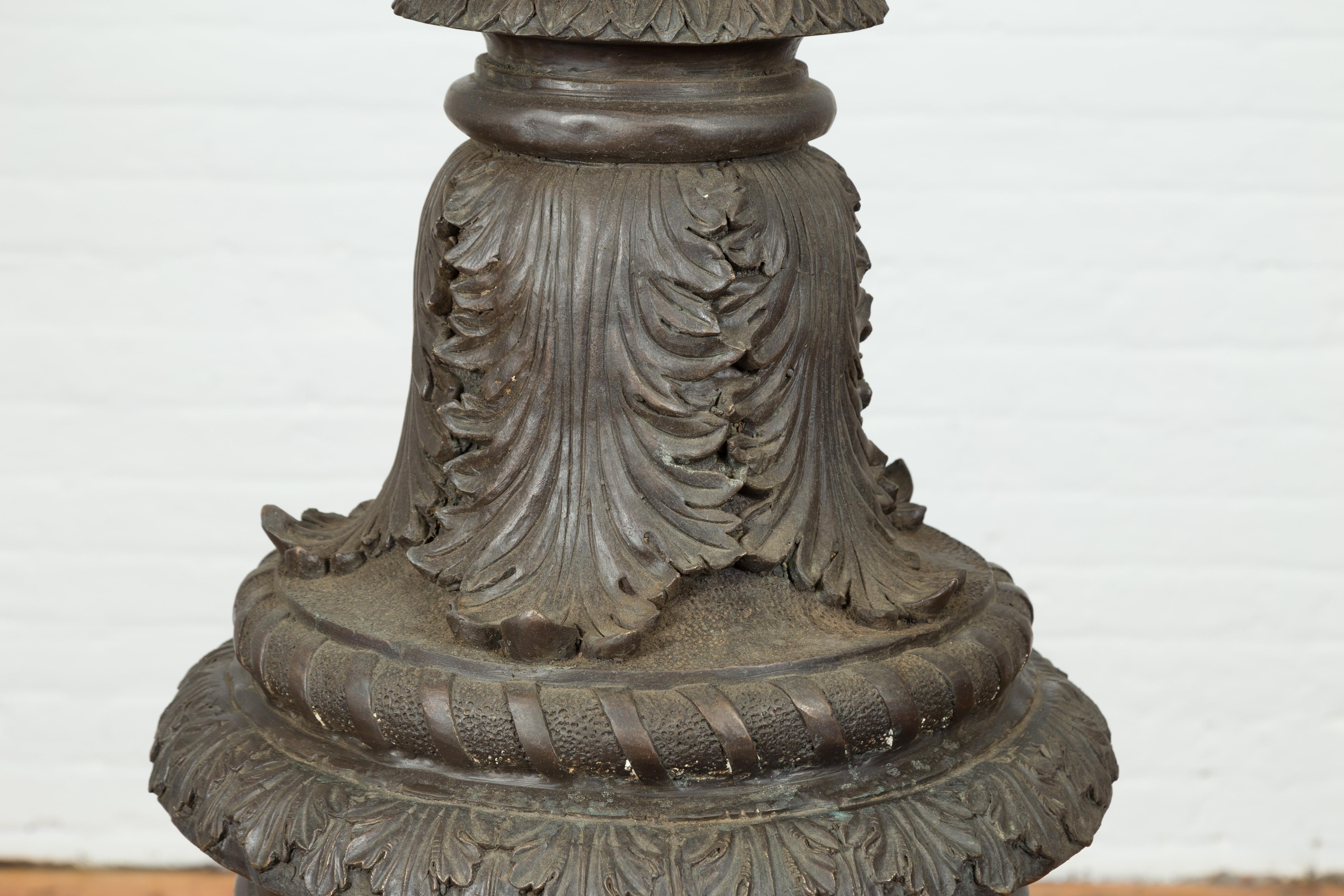 Tall Custom Made Cast Bronze Urn on Pedestal with Lion Head Handles 2