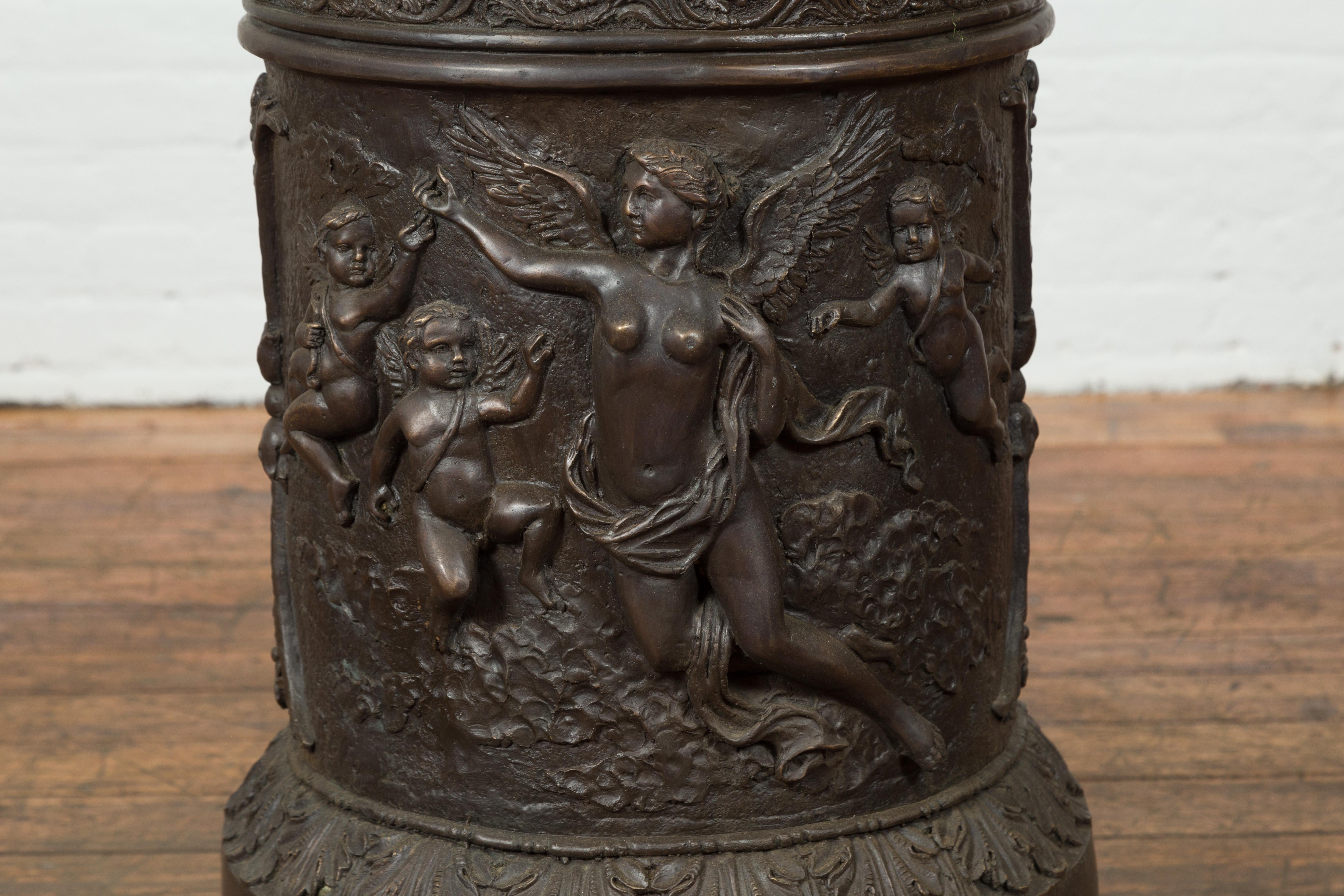 Tall Custom Made Cast Bronze Urn on Pedestal with Lion Head Handles 3