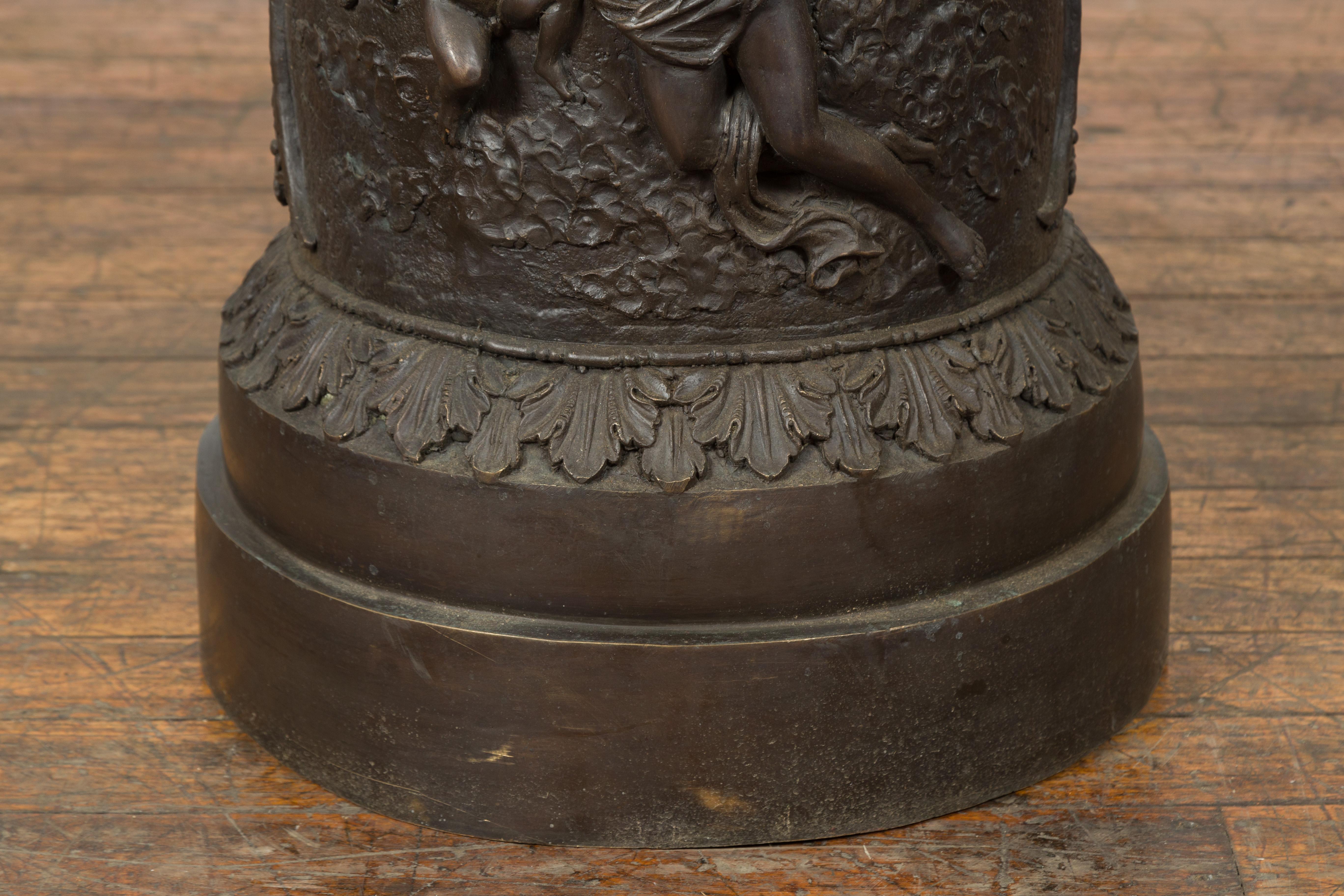 Tall Custom Made Cast Bronze Urn on Pedestal with Lion Head Handles 4
