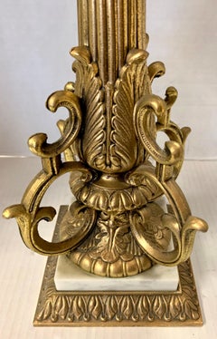 Tall Cut Crystal Ball and Cast Bronze French Table Lamp in Manner of Baccarat