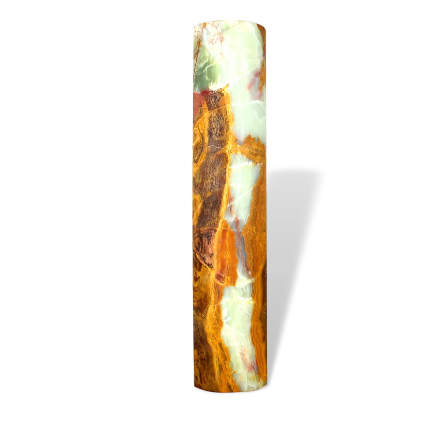 Modern Tall Cylinder Base Ambient Table Lamp in White, Borwn and Orange Onyx For Sale