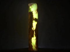 Tall Cylinder Base Ambient Table Lamp in White, Borwn and Orange Onyx