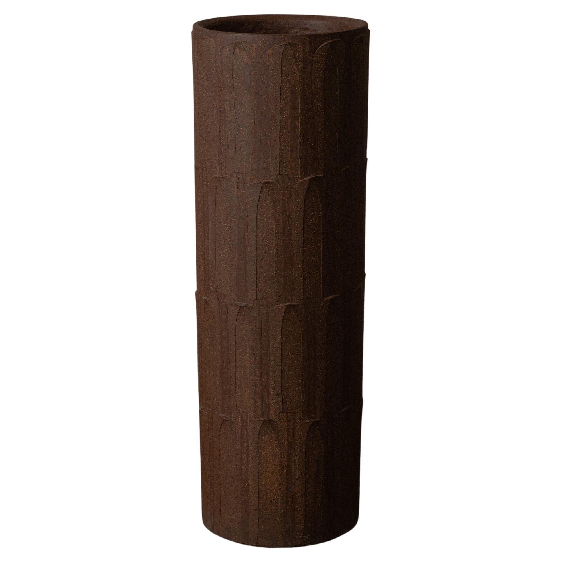 Tall Cylindrical Planter with Ribbed Motif by Architectural Pottery