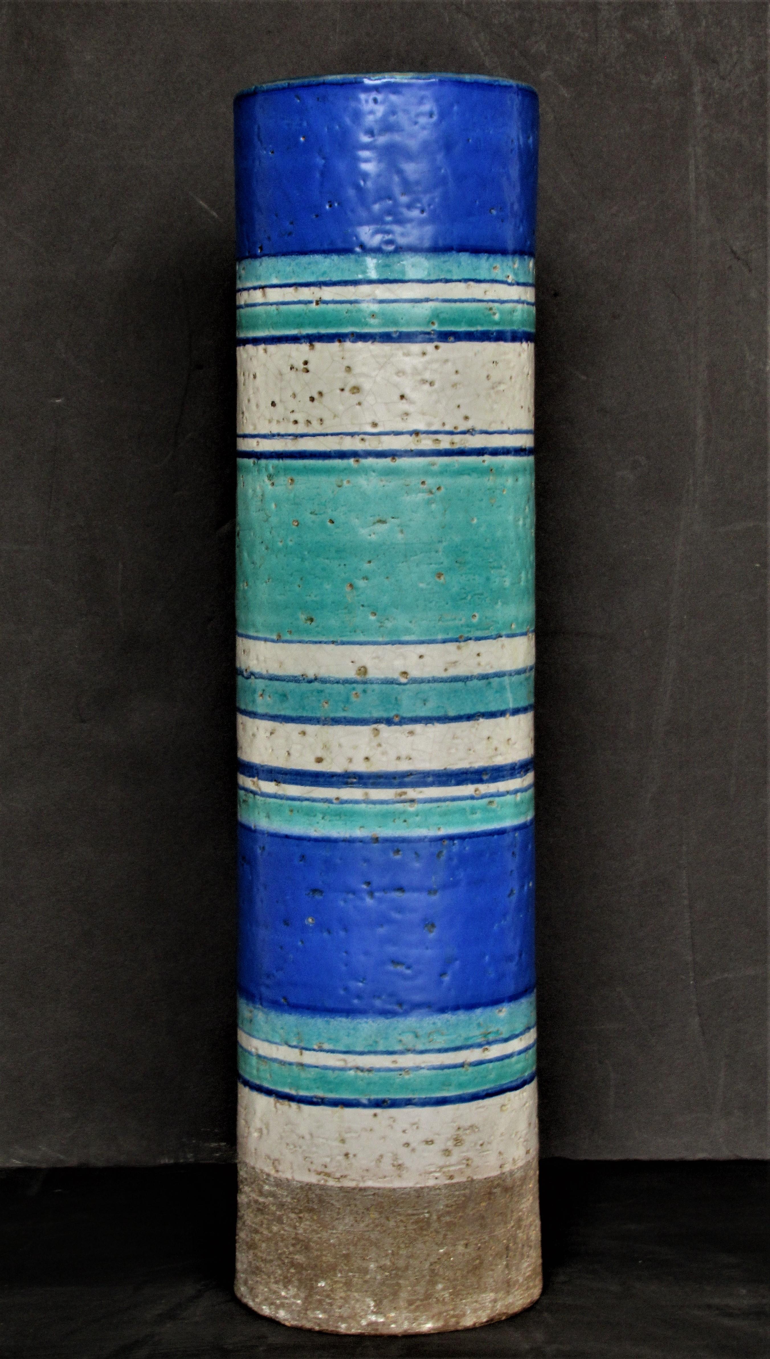 Tall Cylindrical Italian Pottery Vase by Bitossi 5
