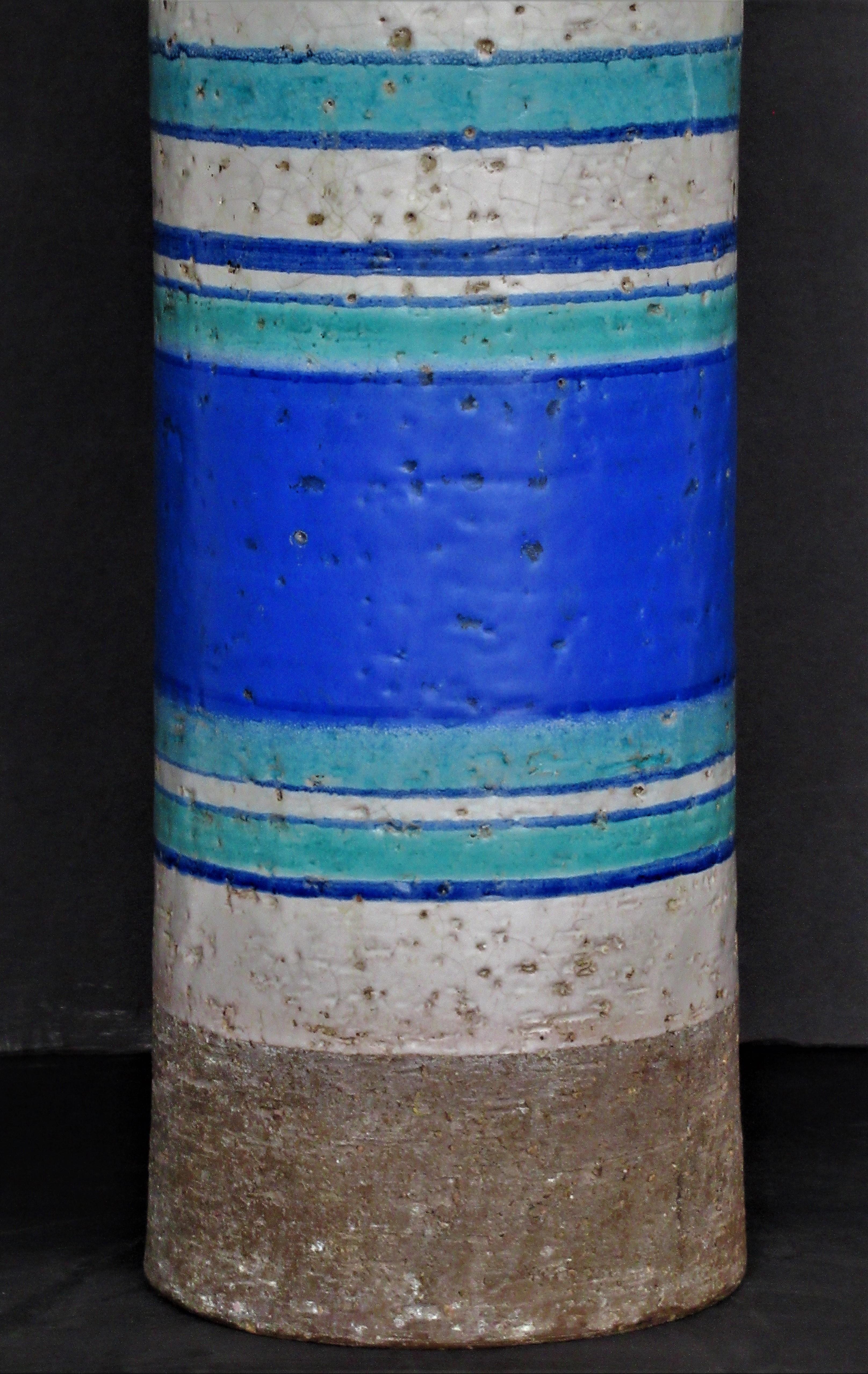 Tall Cylindrical Italian Pottery Vase by Bitossi 6
