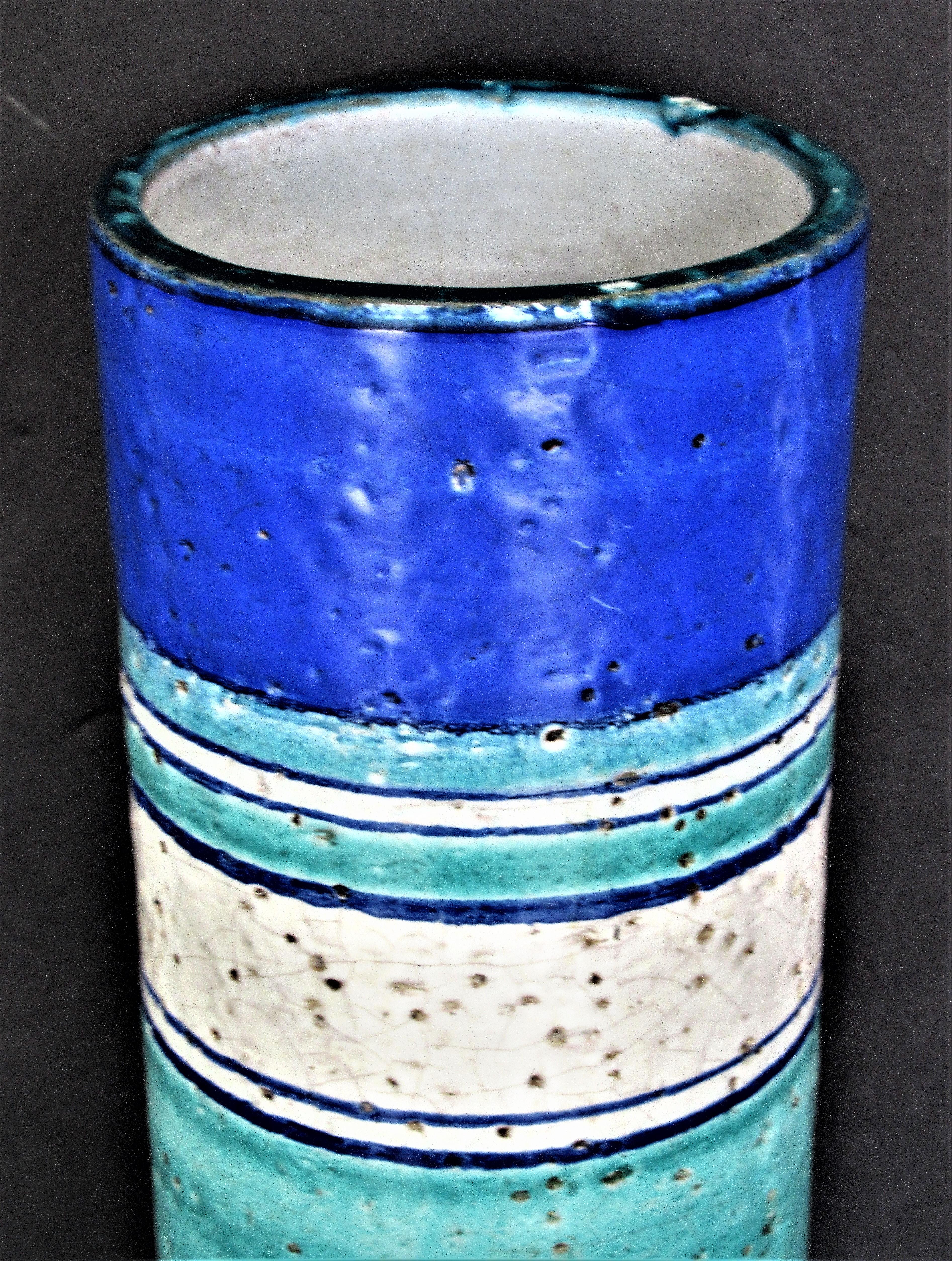 Tall Cylindrical Italian Pottery Vase by Bitossi 10