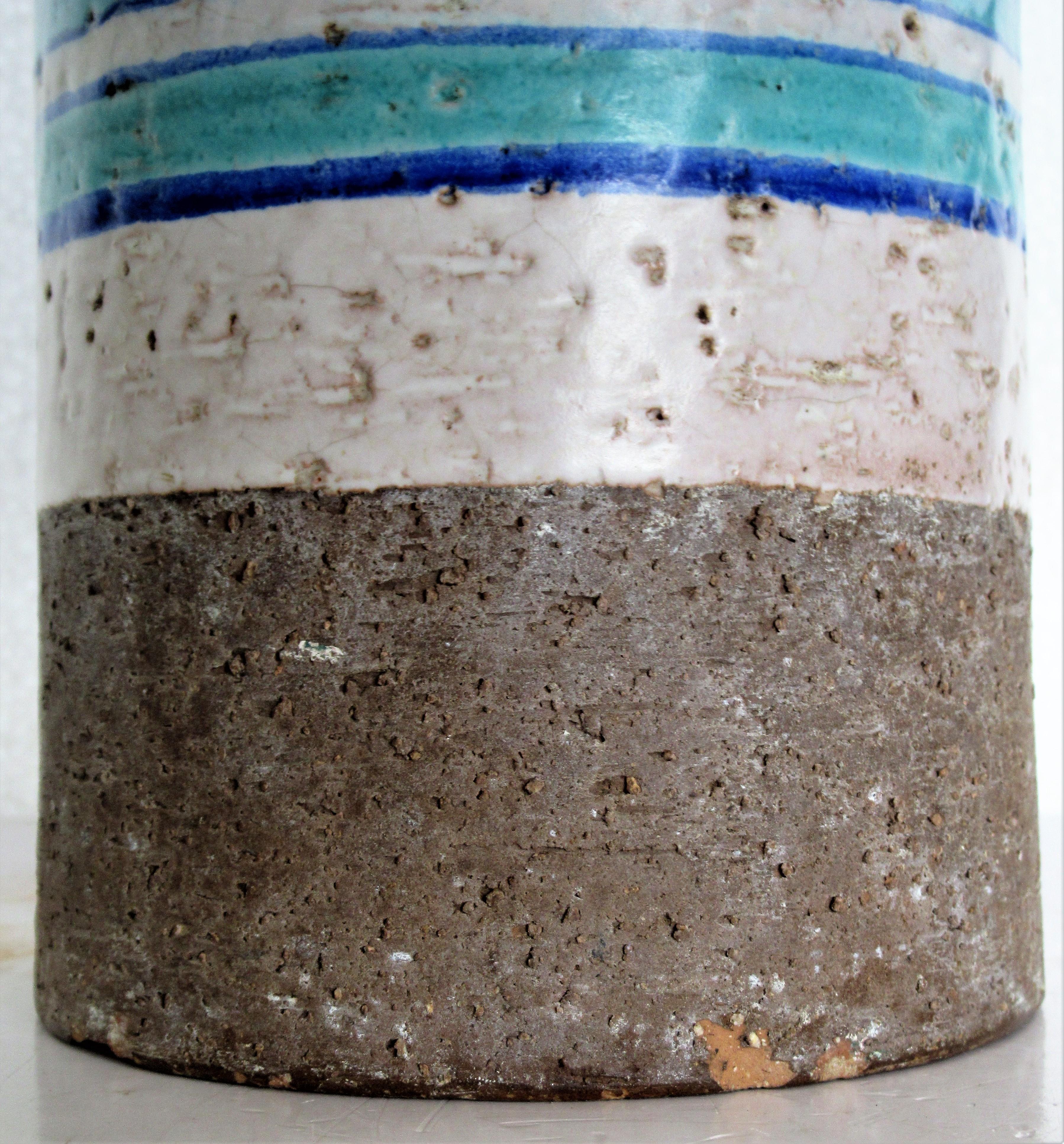 Glazed Tall Cylindrical Italian Pottery Vase by Bitossi