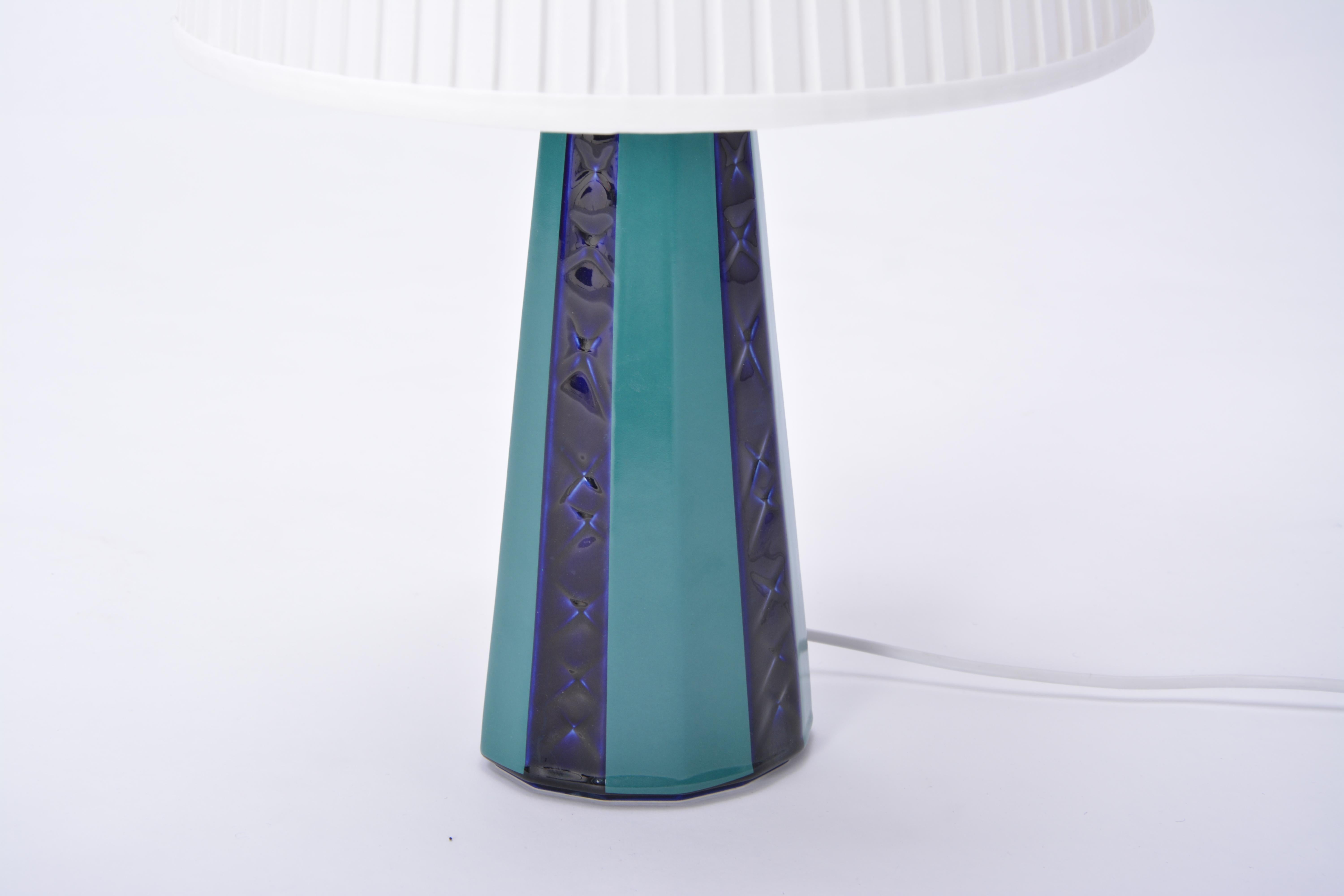 20th Century Tall Danish Mid-Century Modern Green and Blue Table Lamp from Søholm For Sale