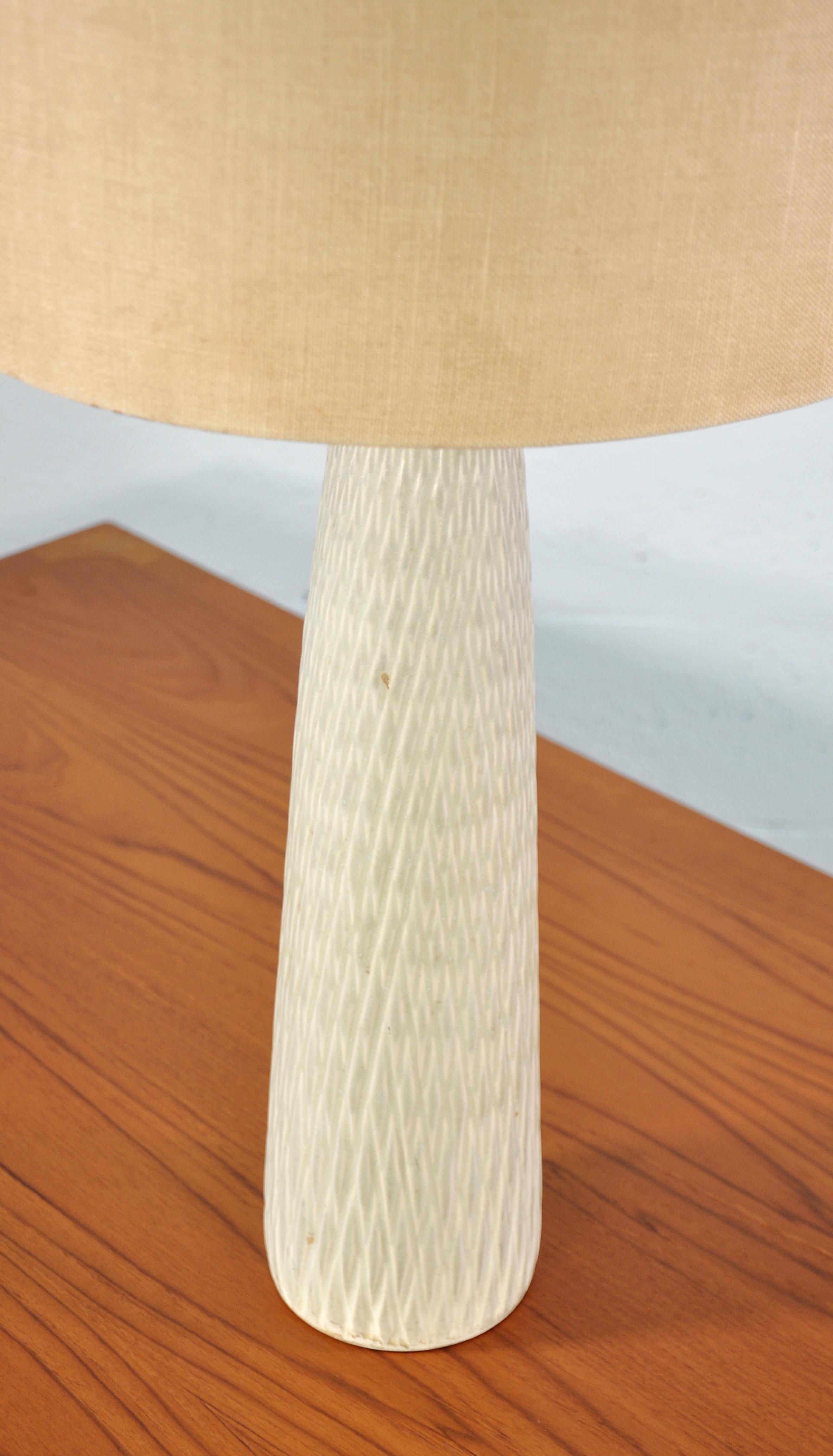 Jute Tall Danish Cream Ceramic Table Lamp, 1950s For Sale