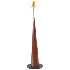 Retro Tall Danish Modern Conical Table Lamp in Teak and Brass