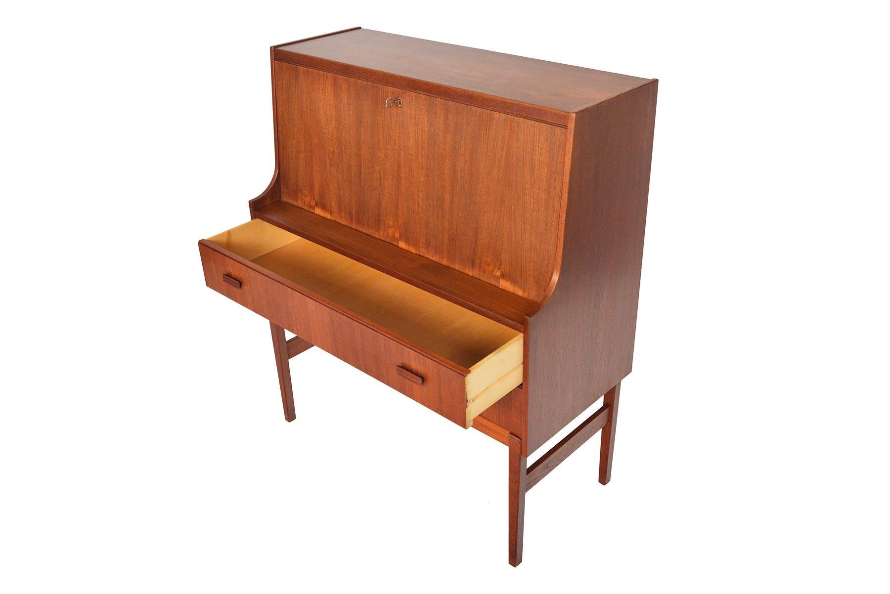 Scandinavian Modern Tall Danish Modern Drop Front Secretary Desk in Teak