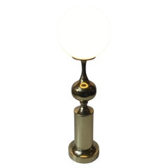 Tall Danish Modern Table Lamp  in White Glass & Brass, ABO 1970s