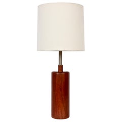 Tall Danish Modern Teak and Brushed Steel Table Lamp, 1960s