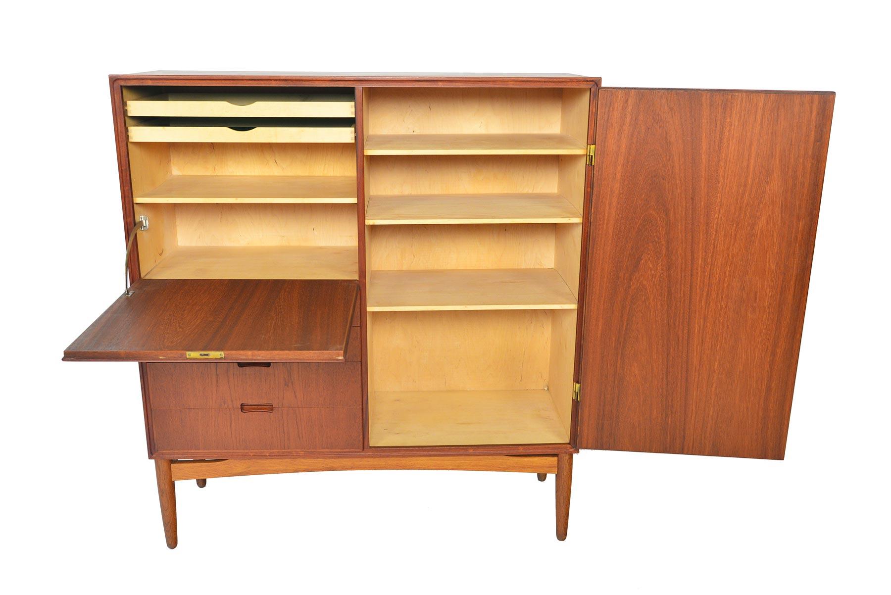 Tall Danish Modern Teak and Oak Cupboard with Bar 1