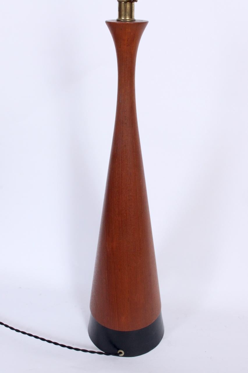 Scandinavian Modern Tall Danish Modern Diablo Teak Table Lamp with Black Enamel Base, c. 1960 For Sale