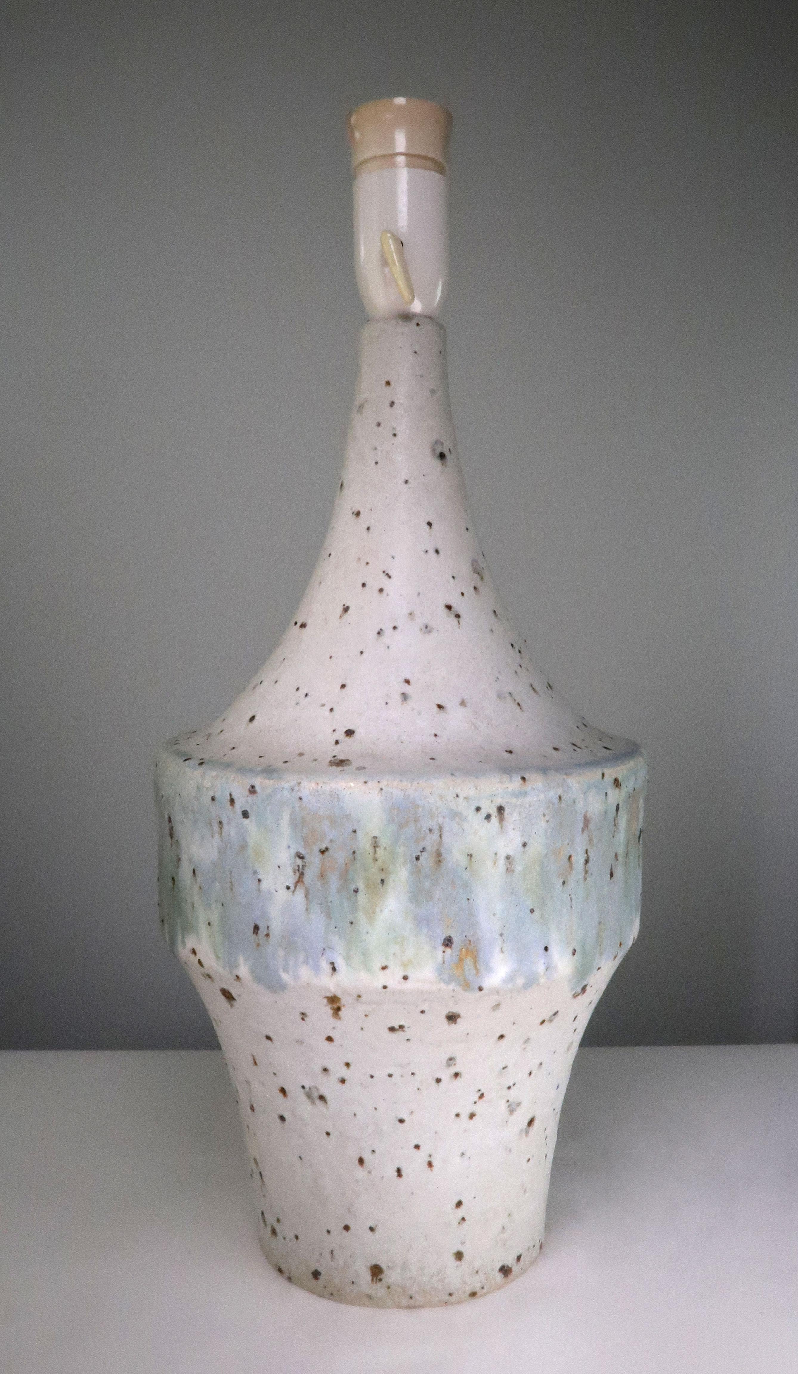 Mid-Century Modern Tall Danish Modern White, Blue Ceramic Lamp by Sejer Keramik, 1960s