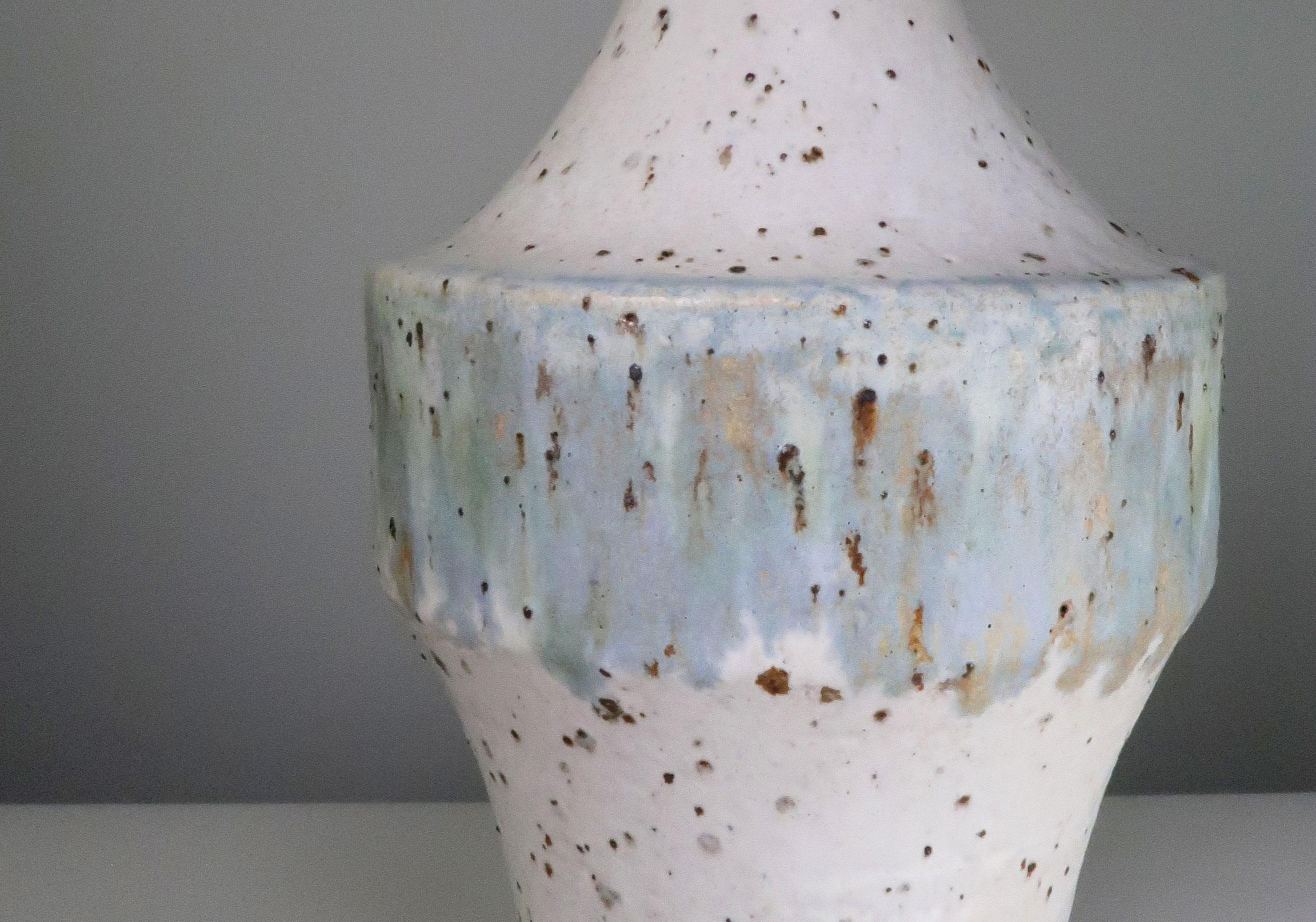 Glazed Tall Danish Modern White, Blue Ceramic Lamp by Sejer Keramik, 1960s