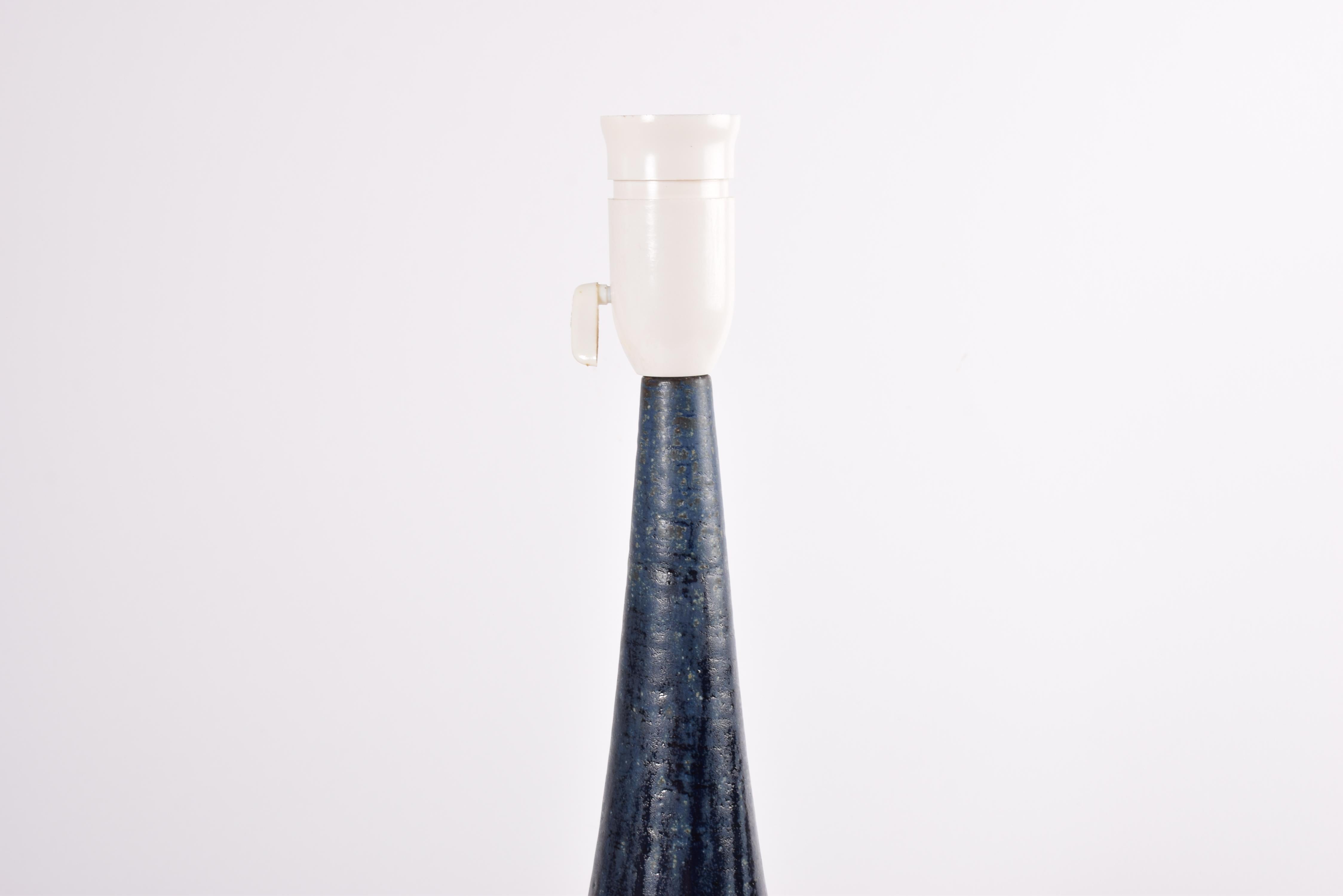 Mid-20th Century Tall Danish Palshus Sculptural Table Lamp Dark Blue Glaze, Modern Ceramic 1960s For Sale