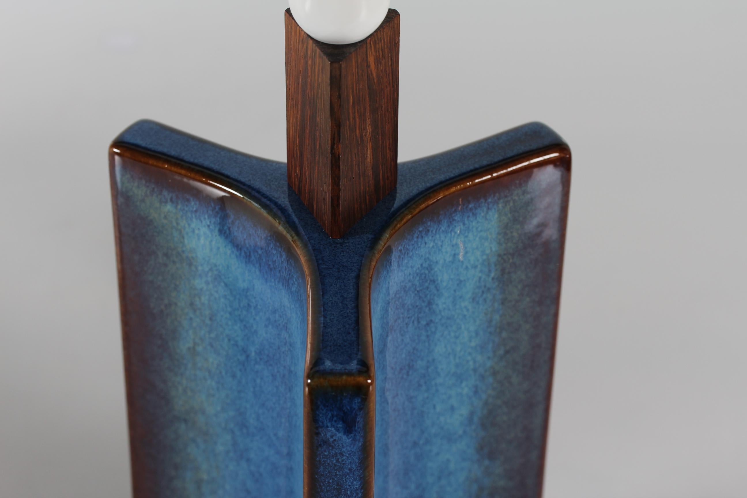 Tall Danish Sculptural Ceramic Table Lamp with Blue Glaze Made by Søholm, 1960s 4