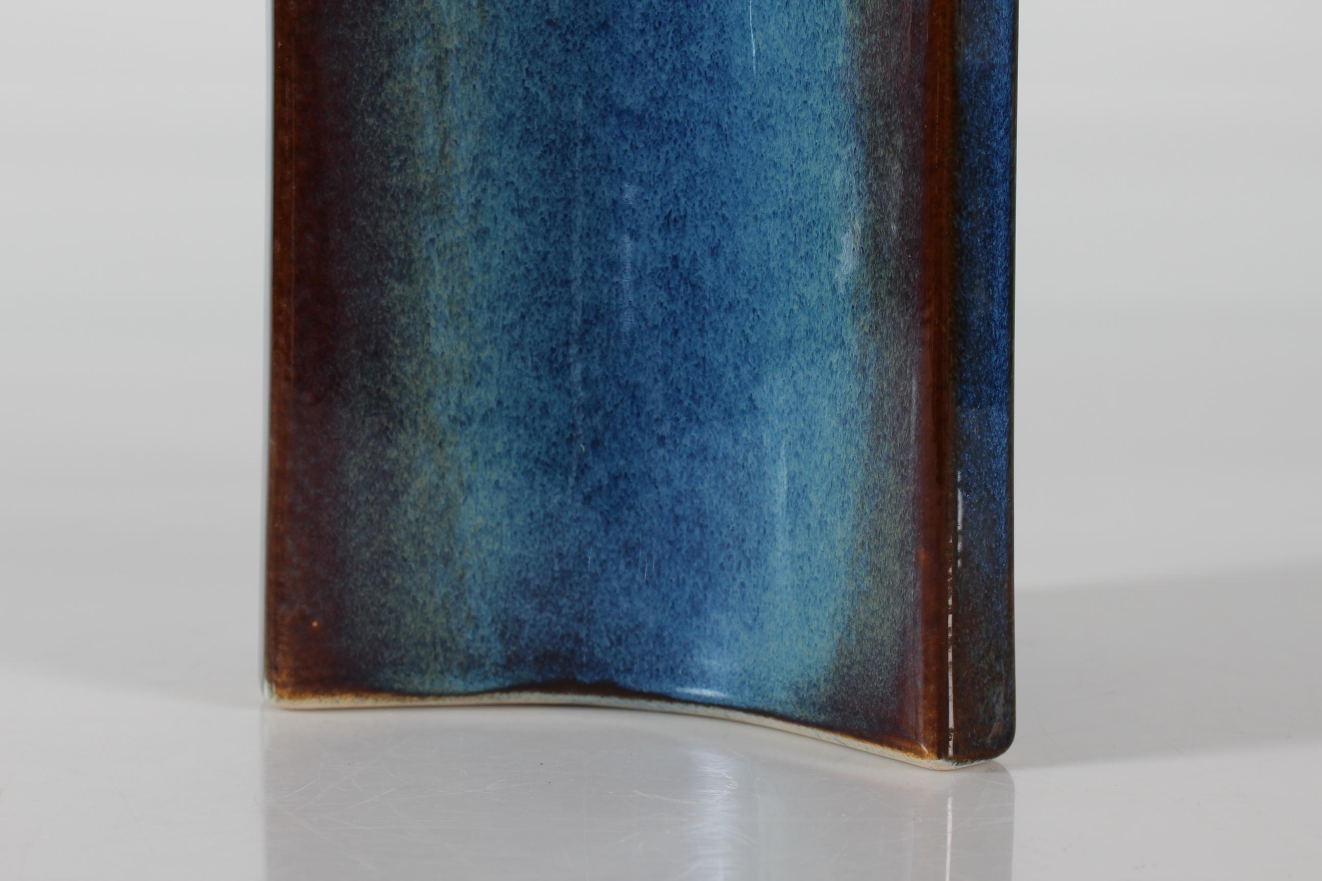 Mid-Century Modern Tall Danish Sculptural Ceramic Table Lamp with Blue Glaze Made by Søholm, 1960s