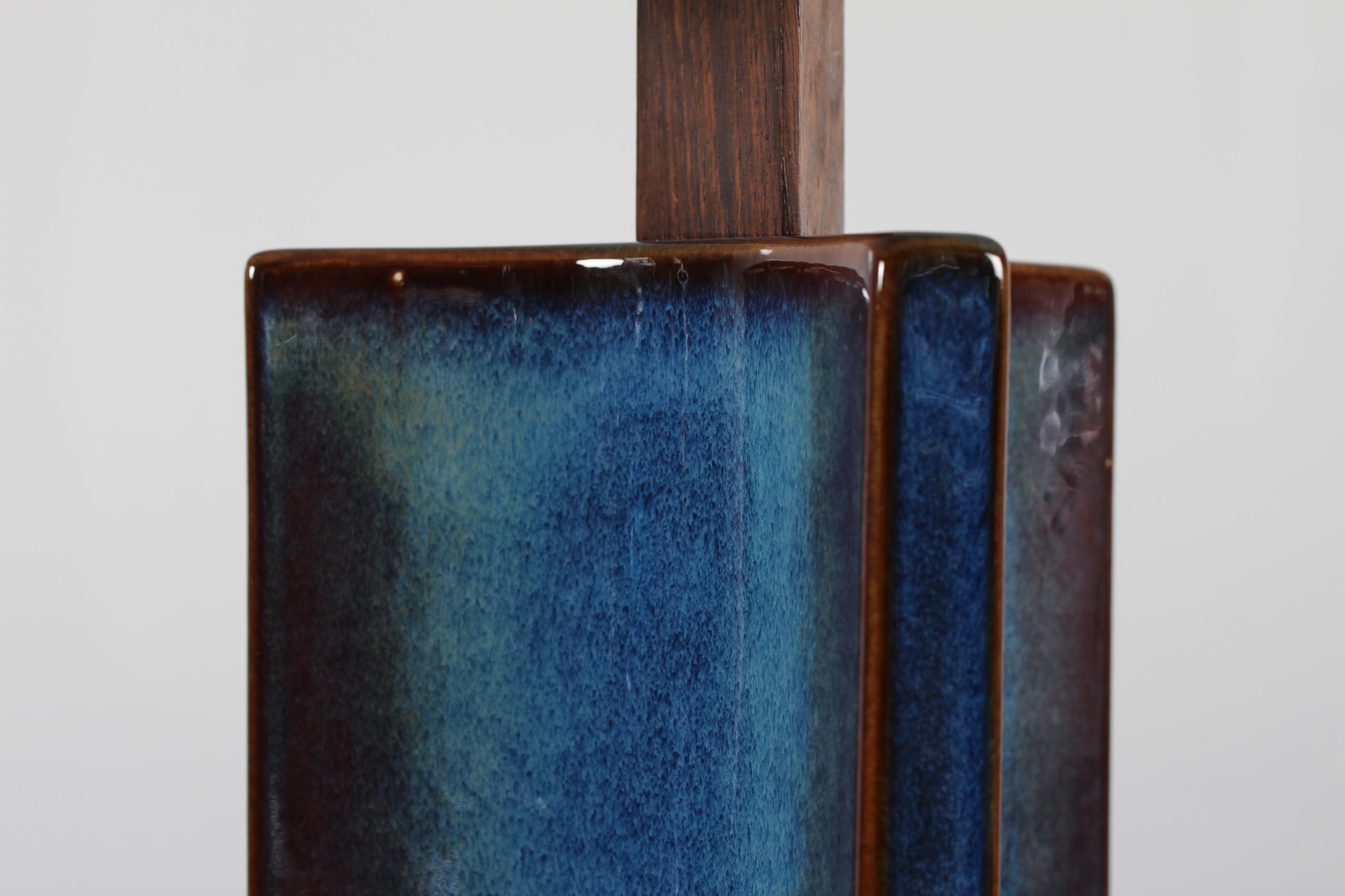 Mid-20th Century Tall Danish Sculptural Ceramic Table Lamp with Blue Glaze Made by Søholm, 1960s