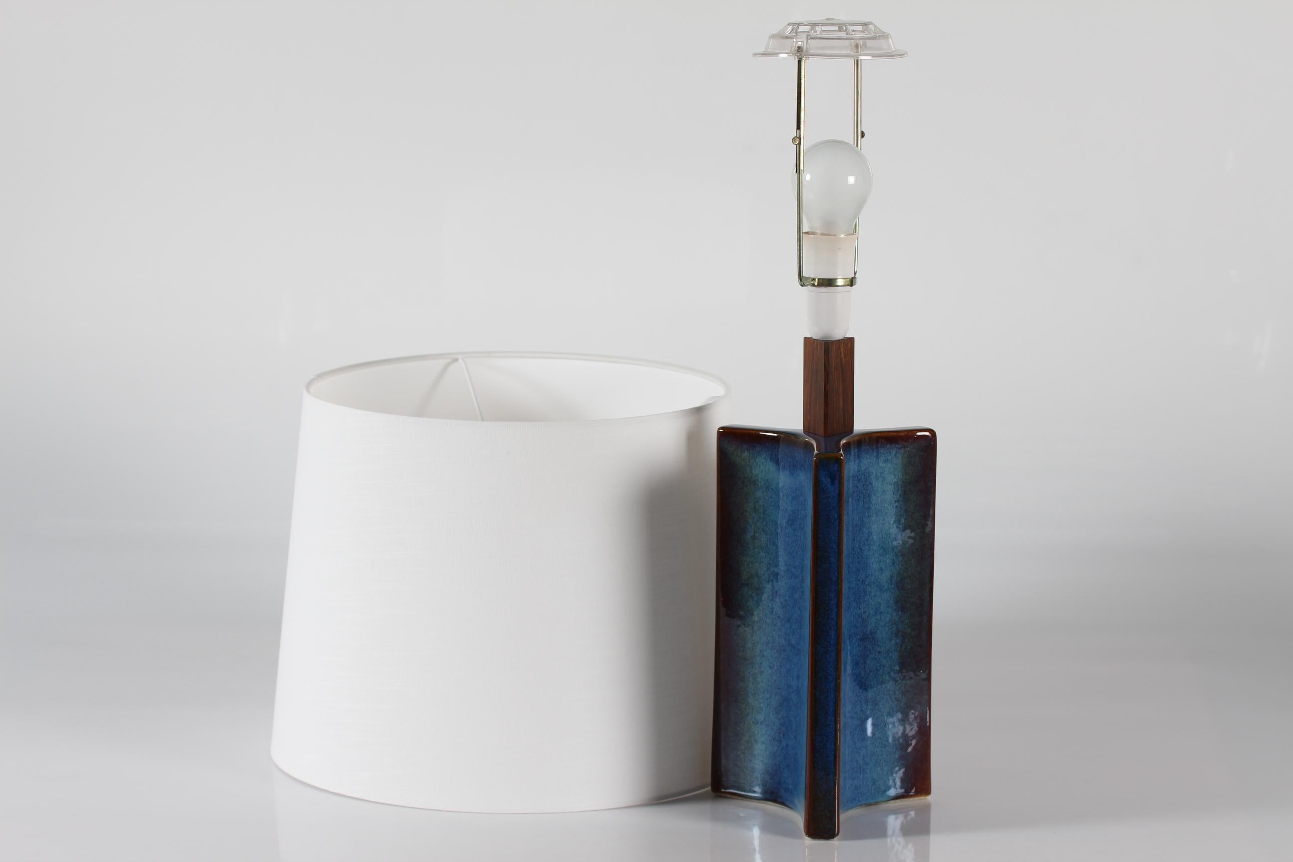 Tall Danish Sculptural Ceramic Table Lamp with Blue Glaze Made by Søholm, 1960s 3