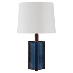 Tall Danish Sculptural Ceramic Table Lamp with Blue Glaze Made by Søholm, 1960s