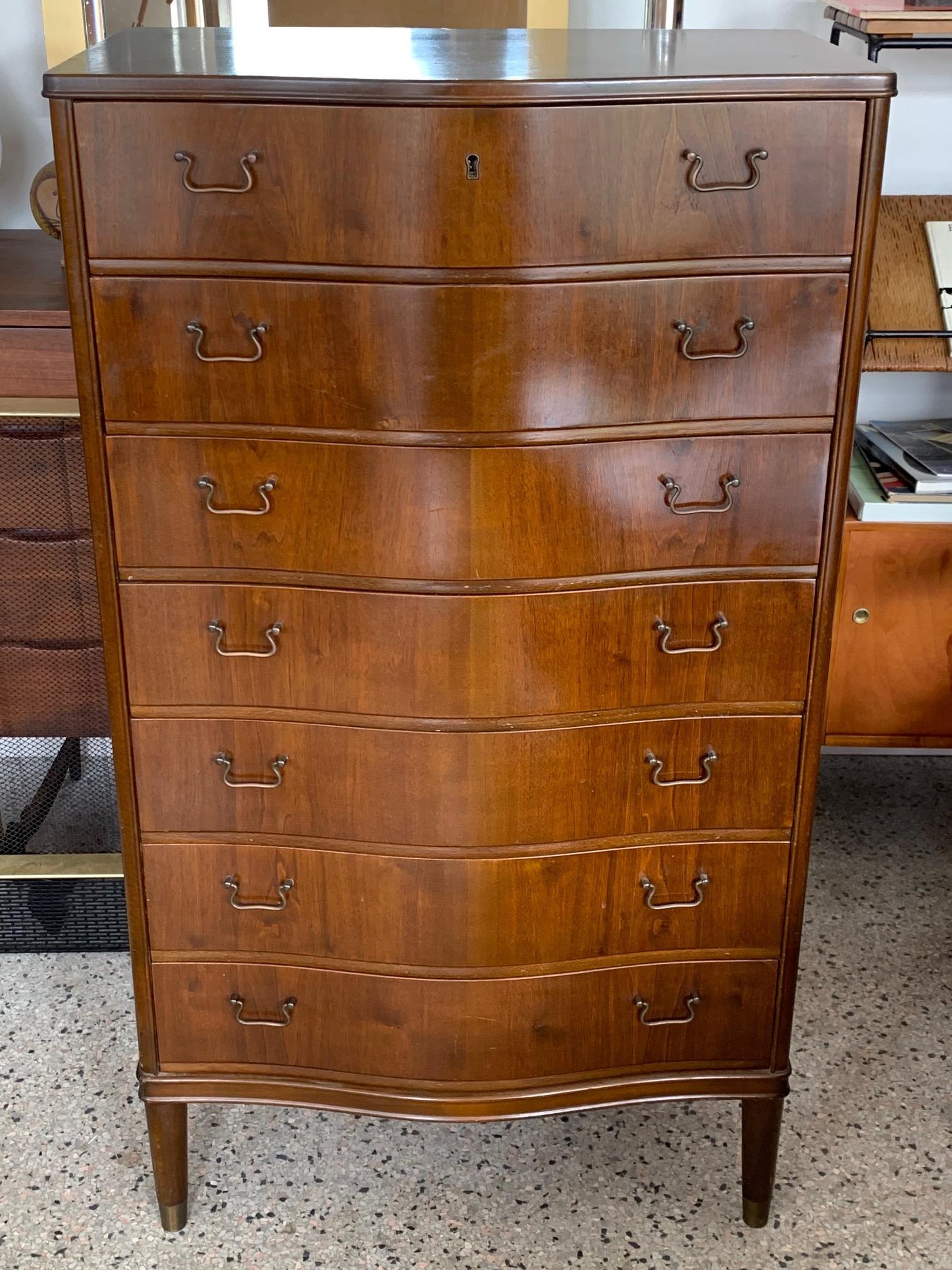 Tall Danish Seven Drawer Chest In Good Condition For Sale In St.Petersburg, FL