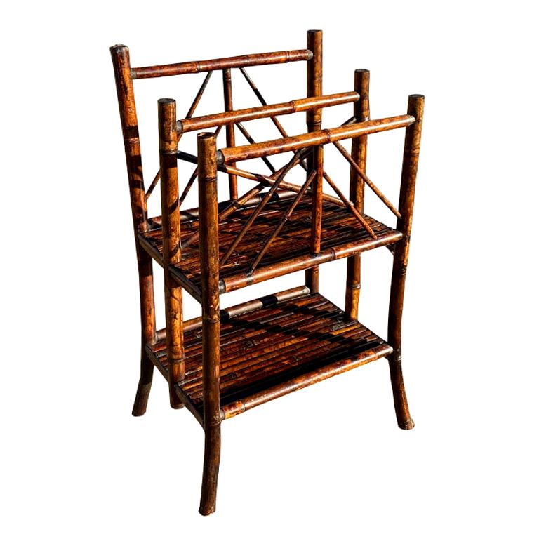 Brown Standing English Bamboo Magazine Rack Sheet Music Stand or Canterbury For Sale