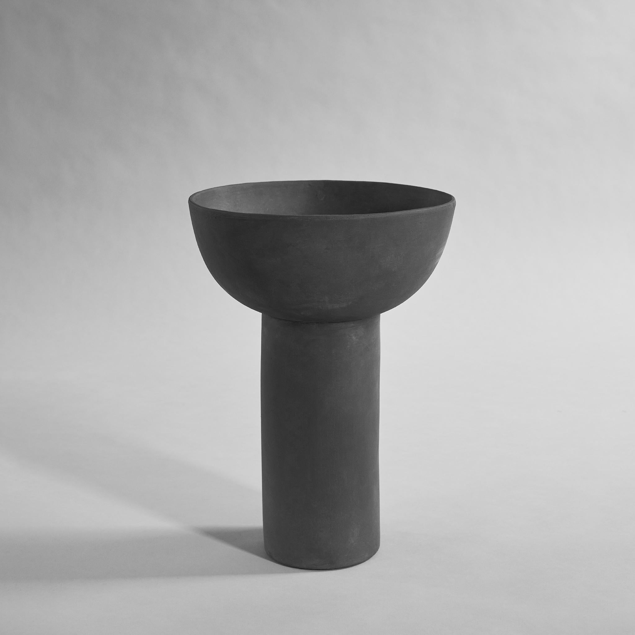 Chinese Tall Dark Grey Tubular Bottom, Cup Shaped Top Vase, China, Contemporary