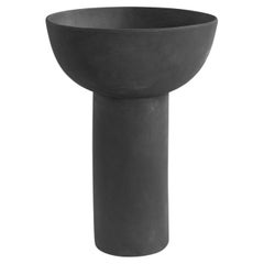 Tall Dark Grey Tubular Bottom, Cup Shaped Top Vase, China, Contemporary