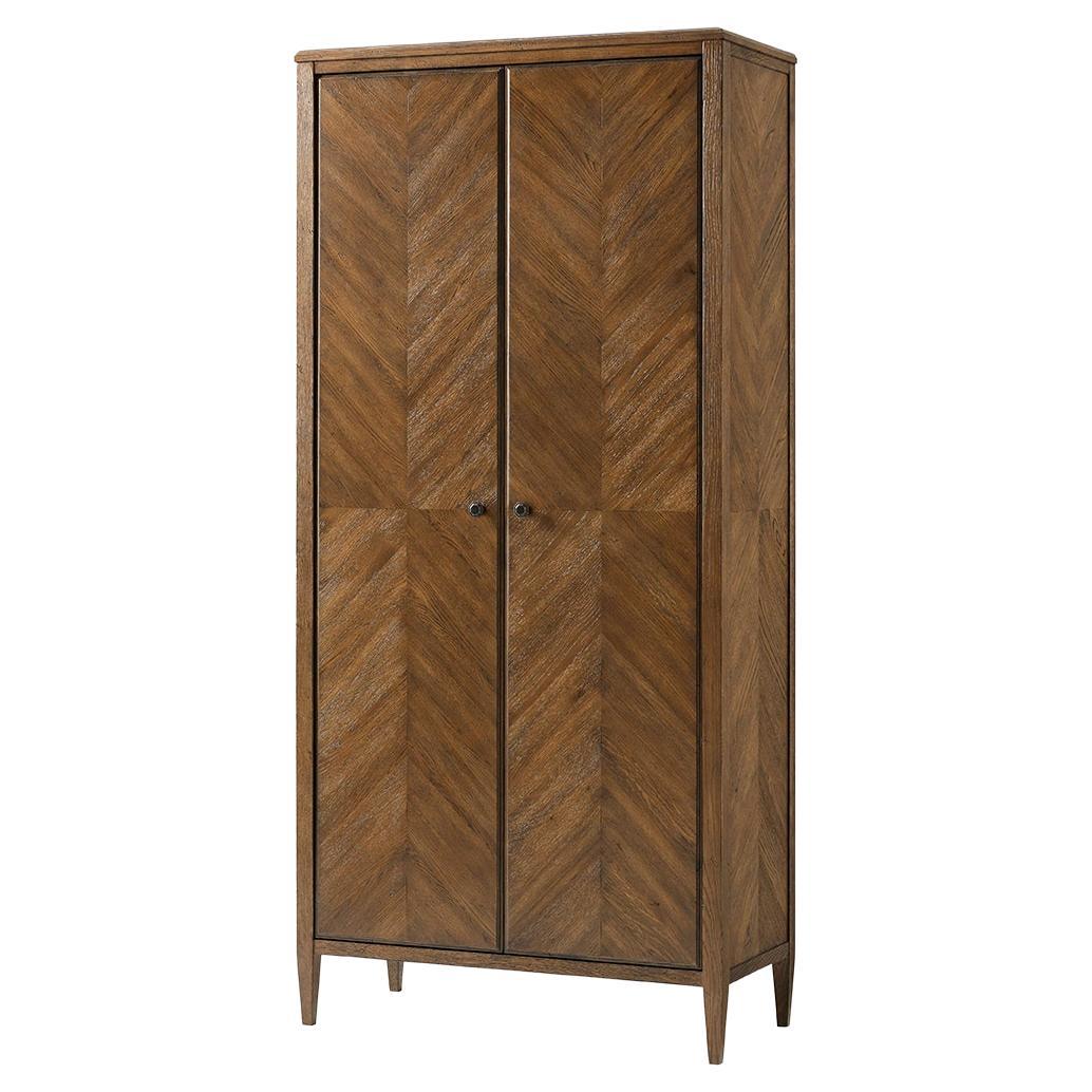 Tall Dark Oak Two Door Cabinet For Sale