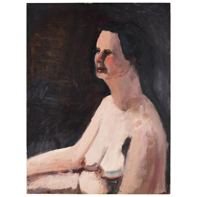Tall Dark Portrait Painting of a Nude Woman by Clair Seglem, 20th Century