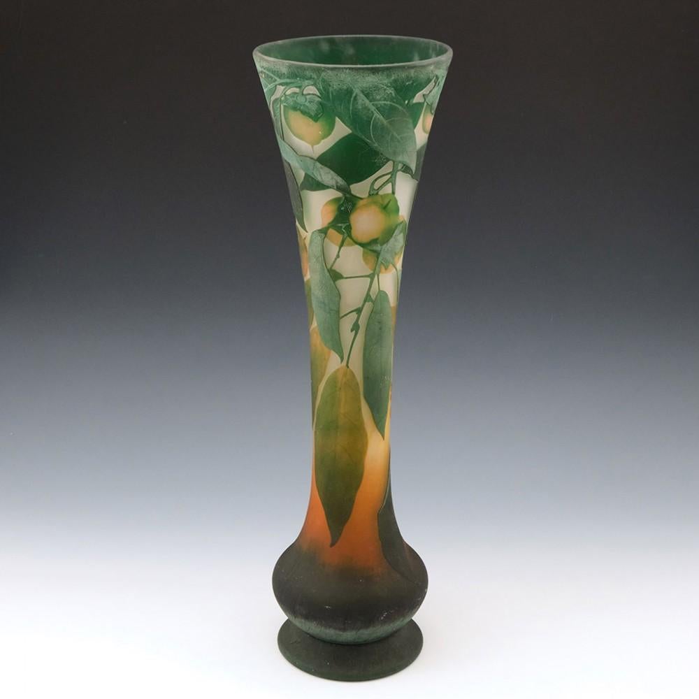 Art Nouveau Tall Daum Quinces Cameo Vase, c1910
