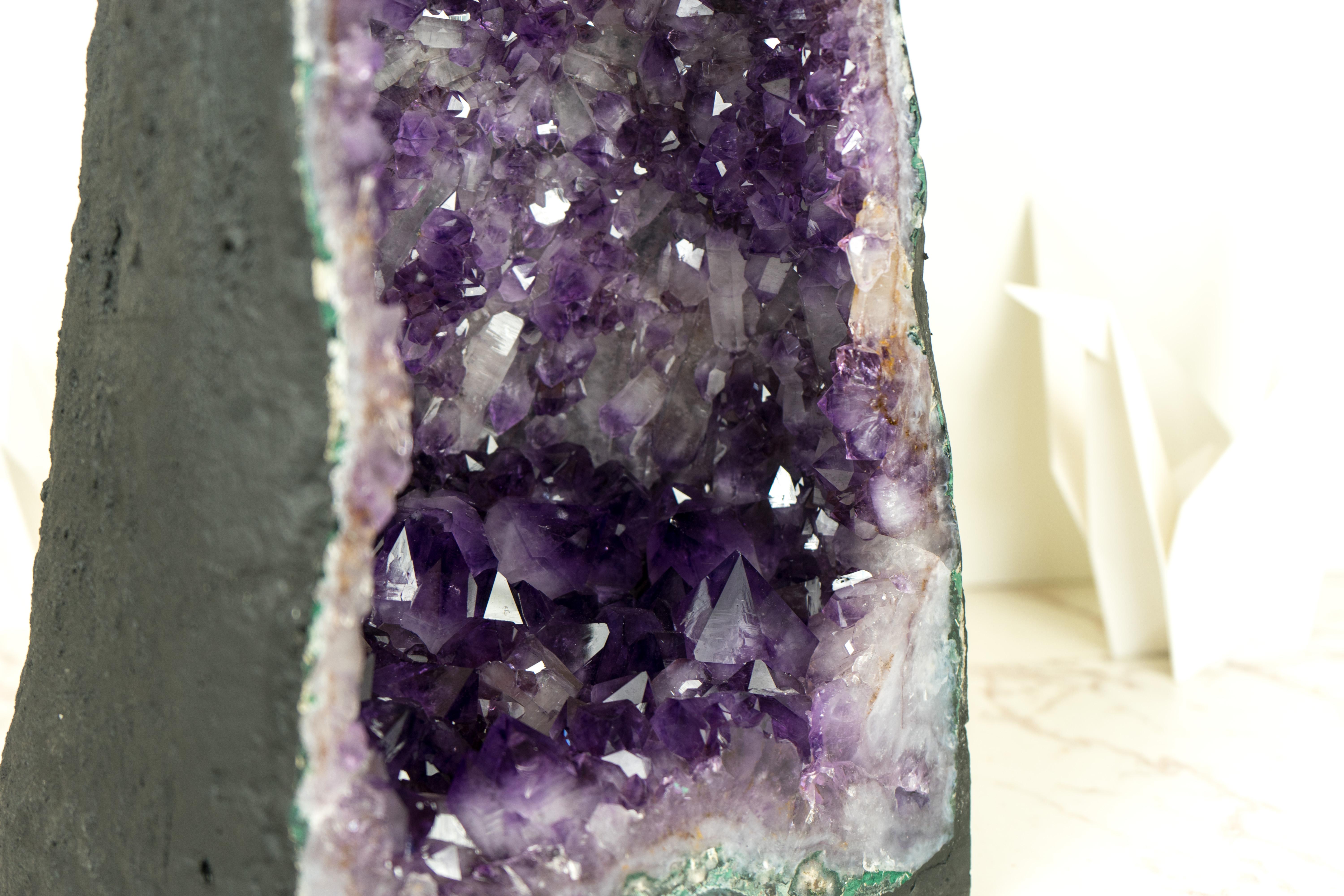 Tall Deep Purple Amethyst Crystal Geode Cathedral, with Rare Amethyst Druzy  For Sale 4