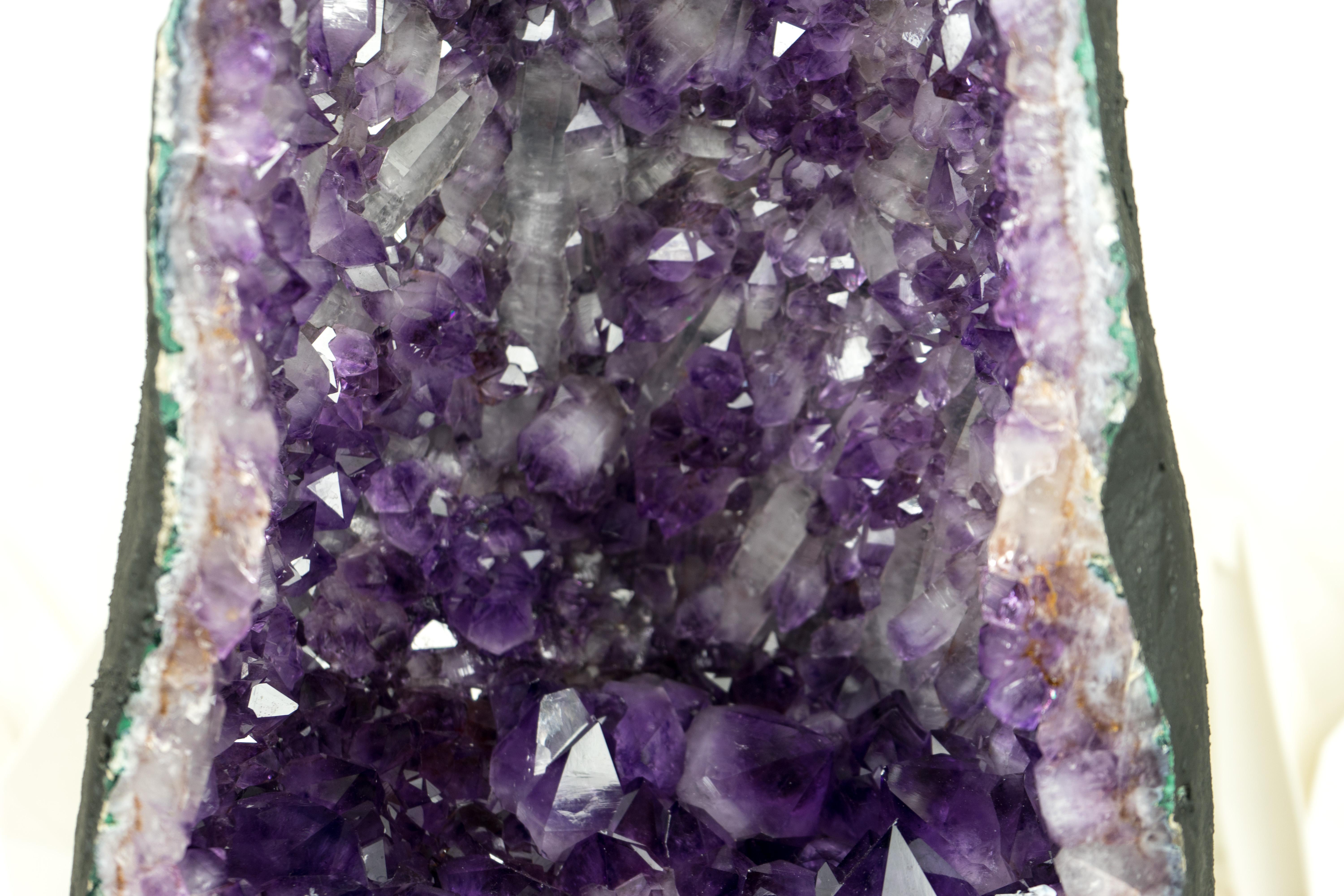 Tall Deep Purple Amethyst Crystal Geode Cathedral, with Rare Amethyst Druzy  For Sale 8